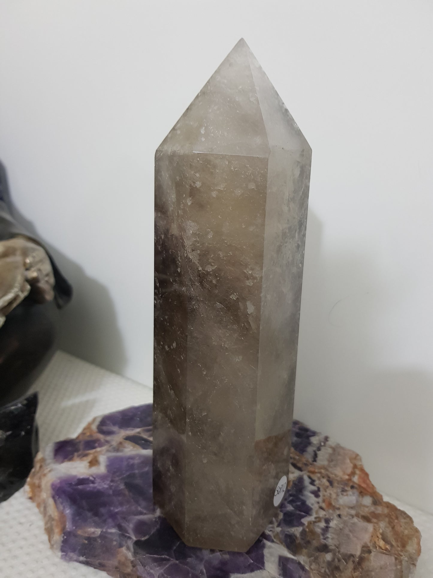 Smoky Quartz crystal point tower polished Brazil smoky brown standing point 19.5cm