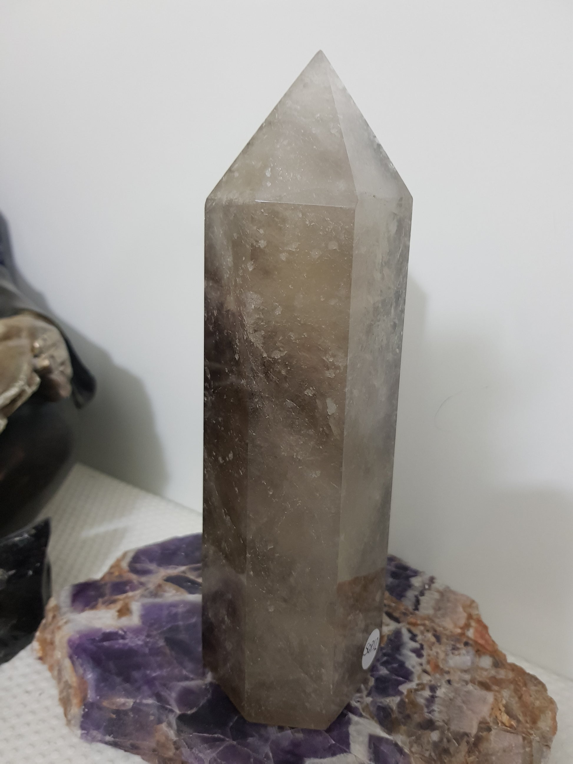 Smoky Quartz crystal point tower polished Brazil smoky brown standing point 19.5cm