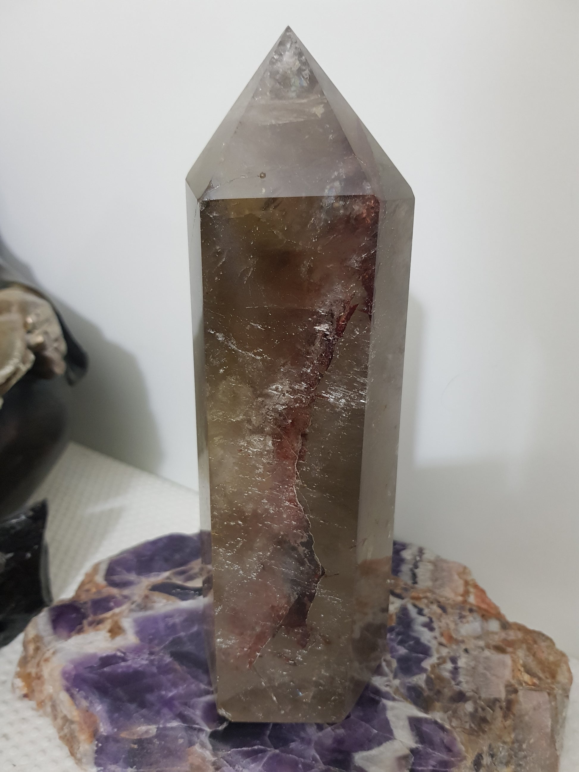 Smoky Quartz crystal point tower polished Brazil smoky brown standing point 19.5cm