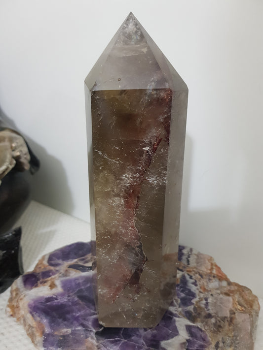 Smoky Quartz crystal point tower polished Brazil smoky brown standing point 19.5cm
