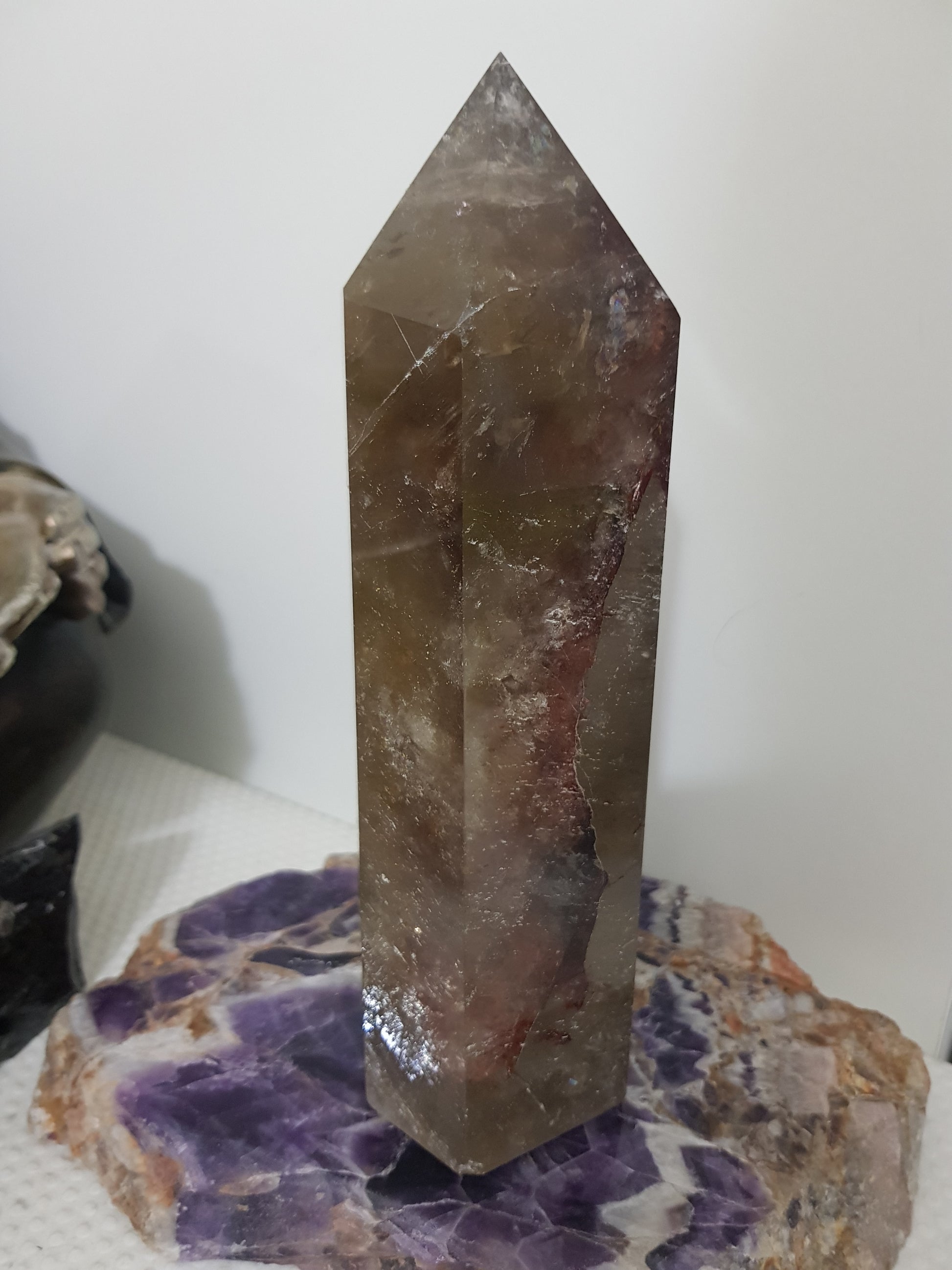 Smoky Quartz crystal point tower polished Brazil smoky brown standing point 19.5cm