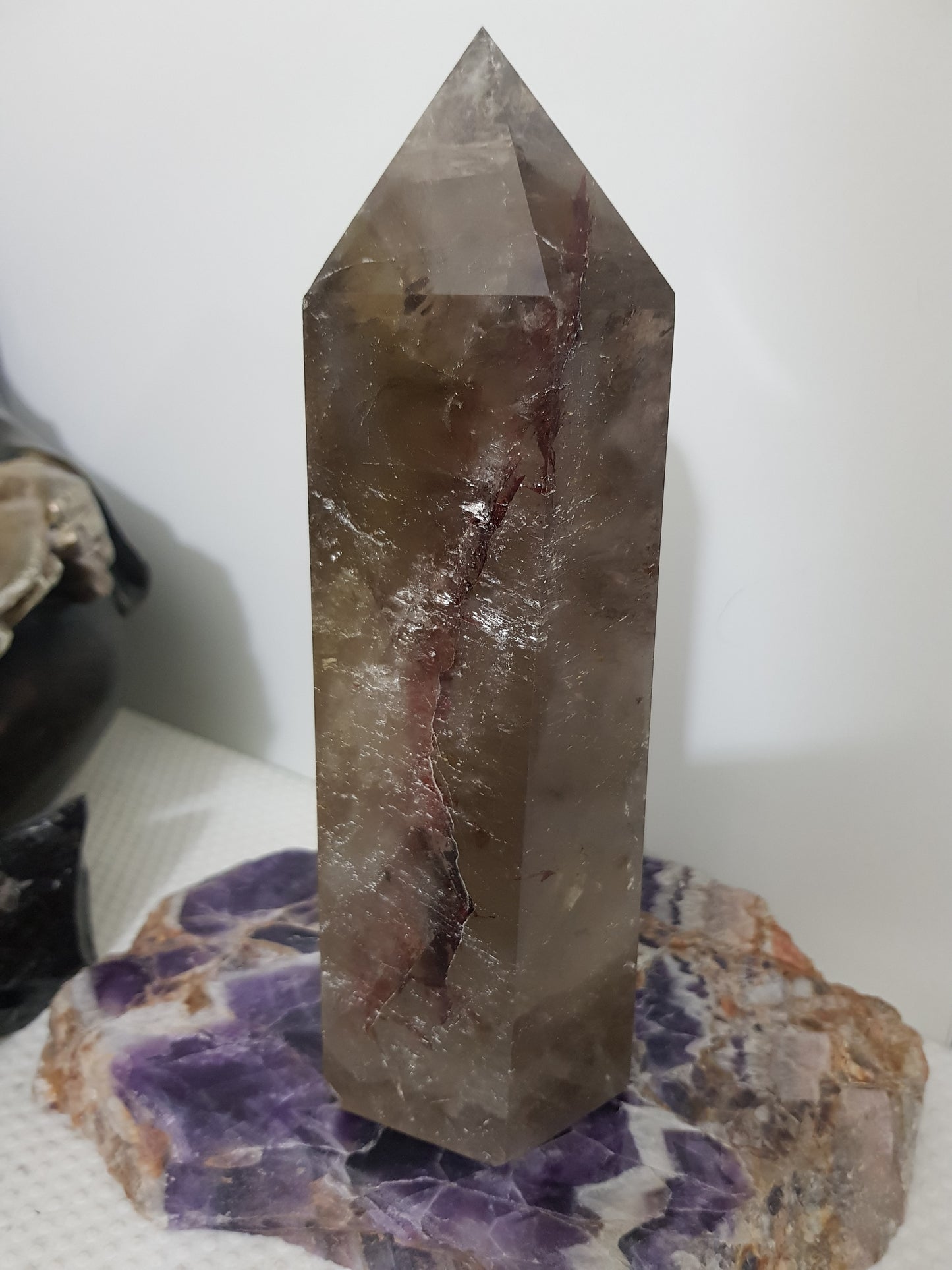 Smoky Quartz crystal point tower polished Brazil smoky brown standing point 19.5cm