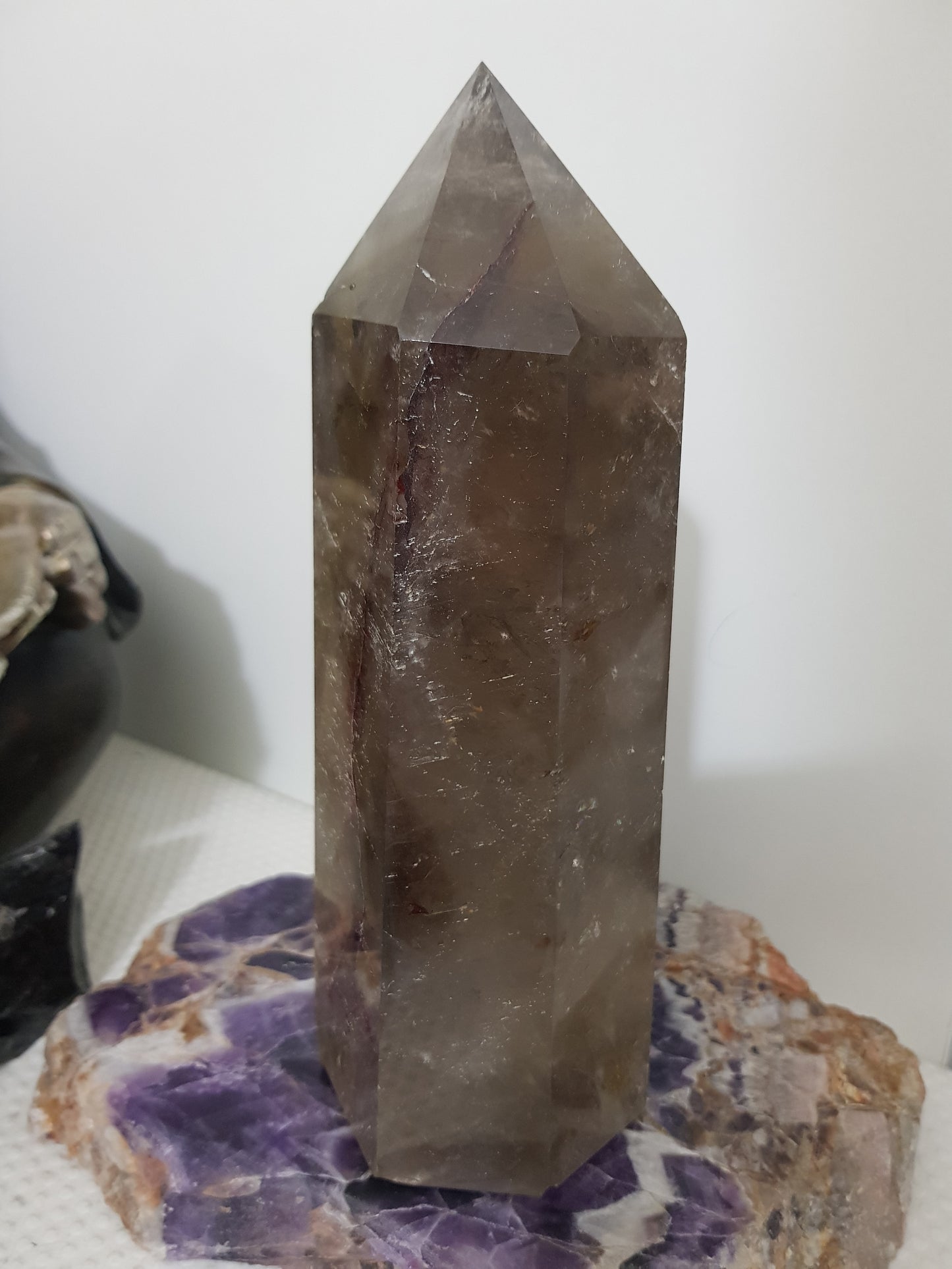 Smoky Quartz crystal point tower polished Brazil smoky brown standing point 19.5cm