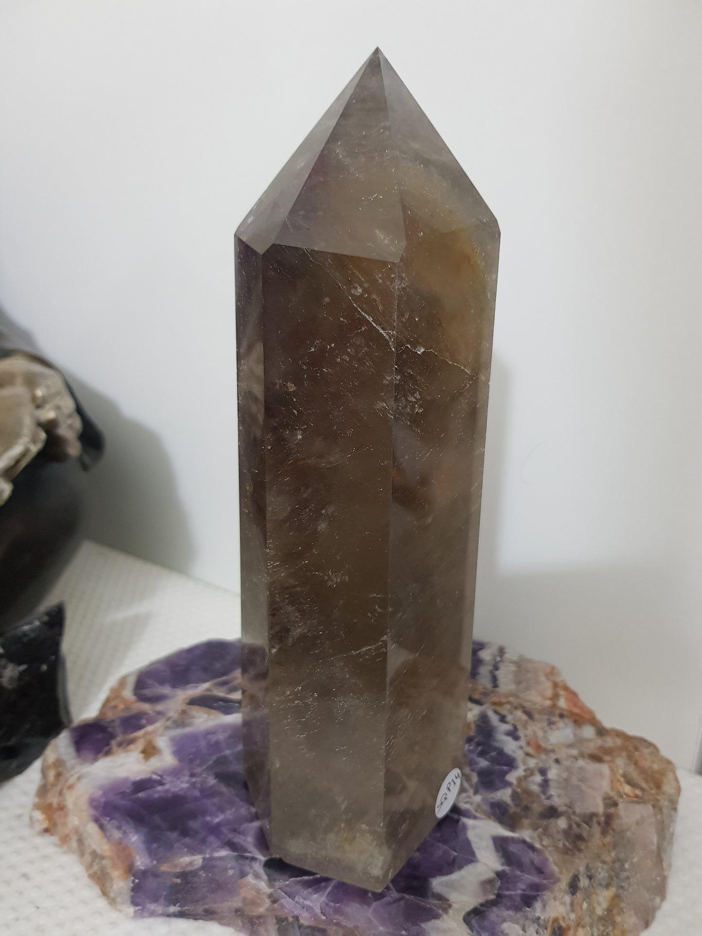 Smoky Quartz crystal point tower polished Brazil smoky brown standing point 19.5cm