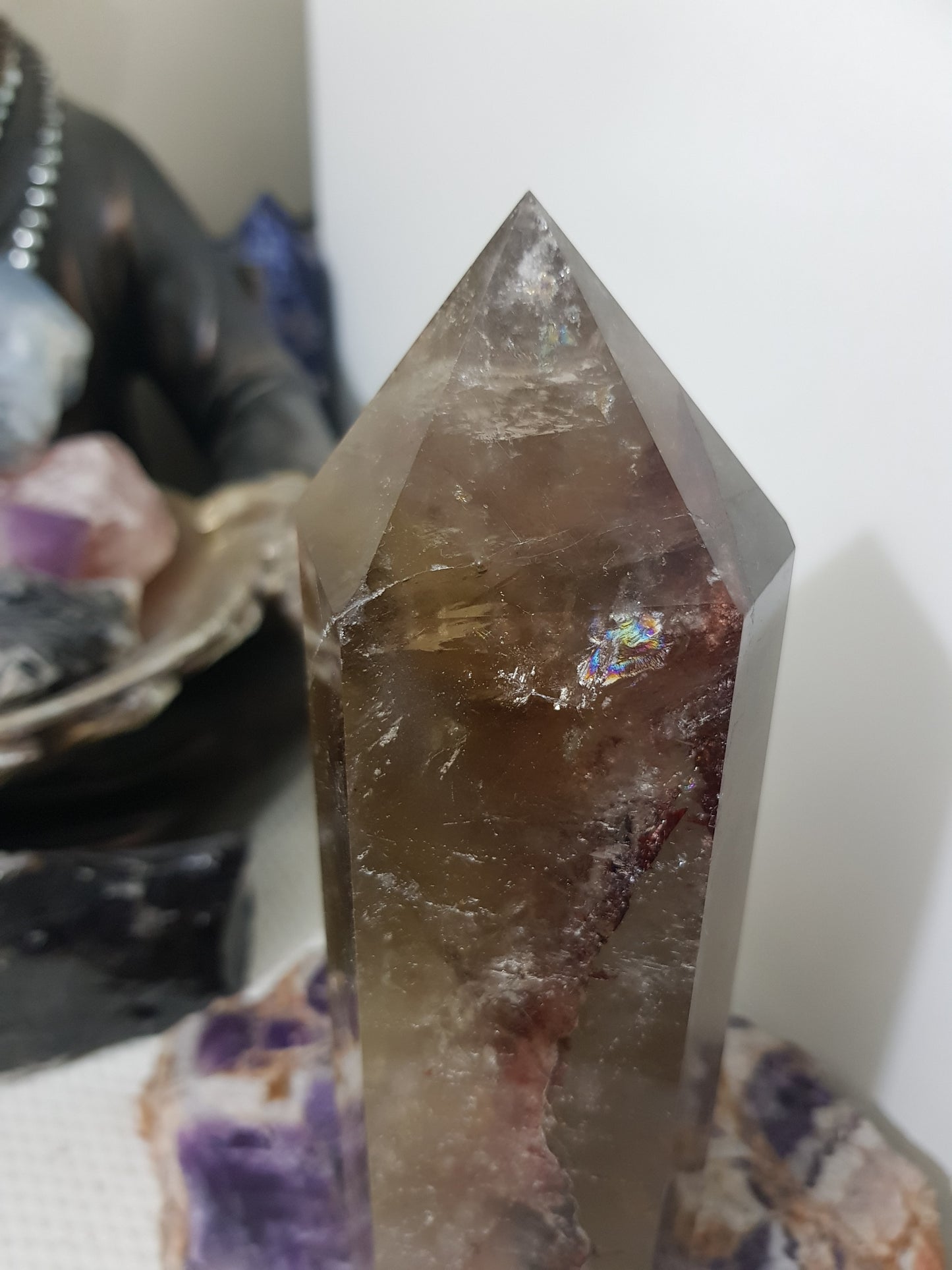 Smoky Quartz crystal point tower polished Brazil smoky brown standing point 19.5cm
