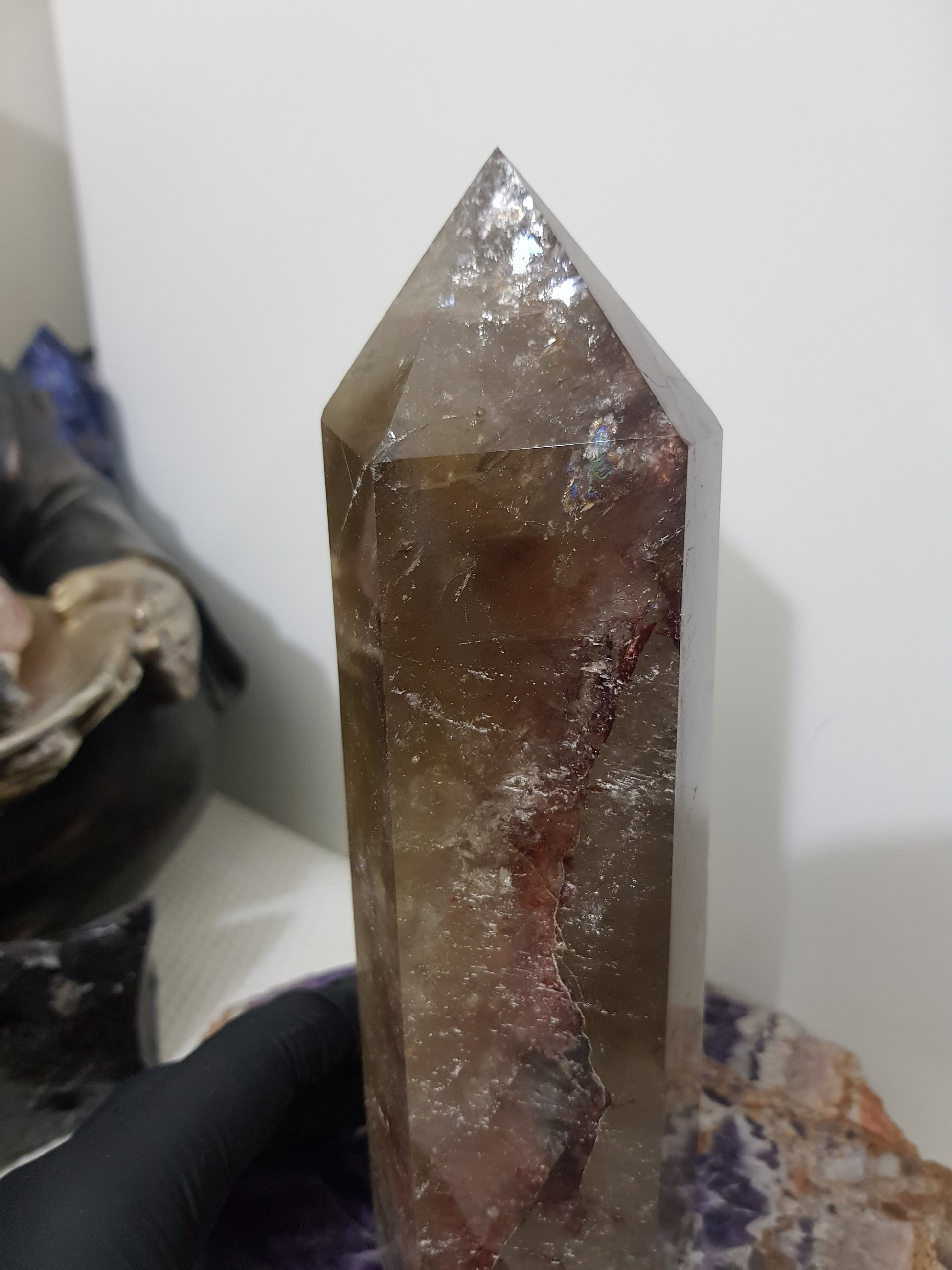 Smoky Quartz crystal point tower polished Brazil smoky brown standing point 19.5cm