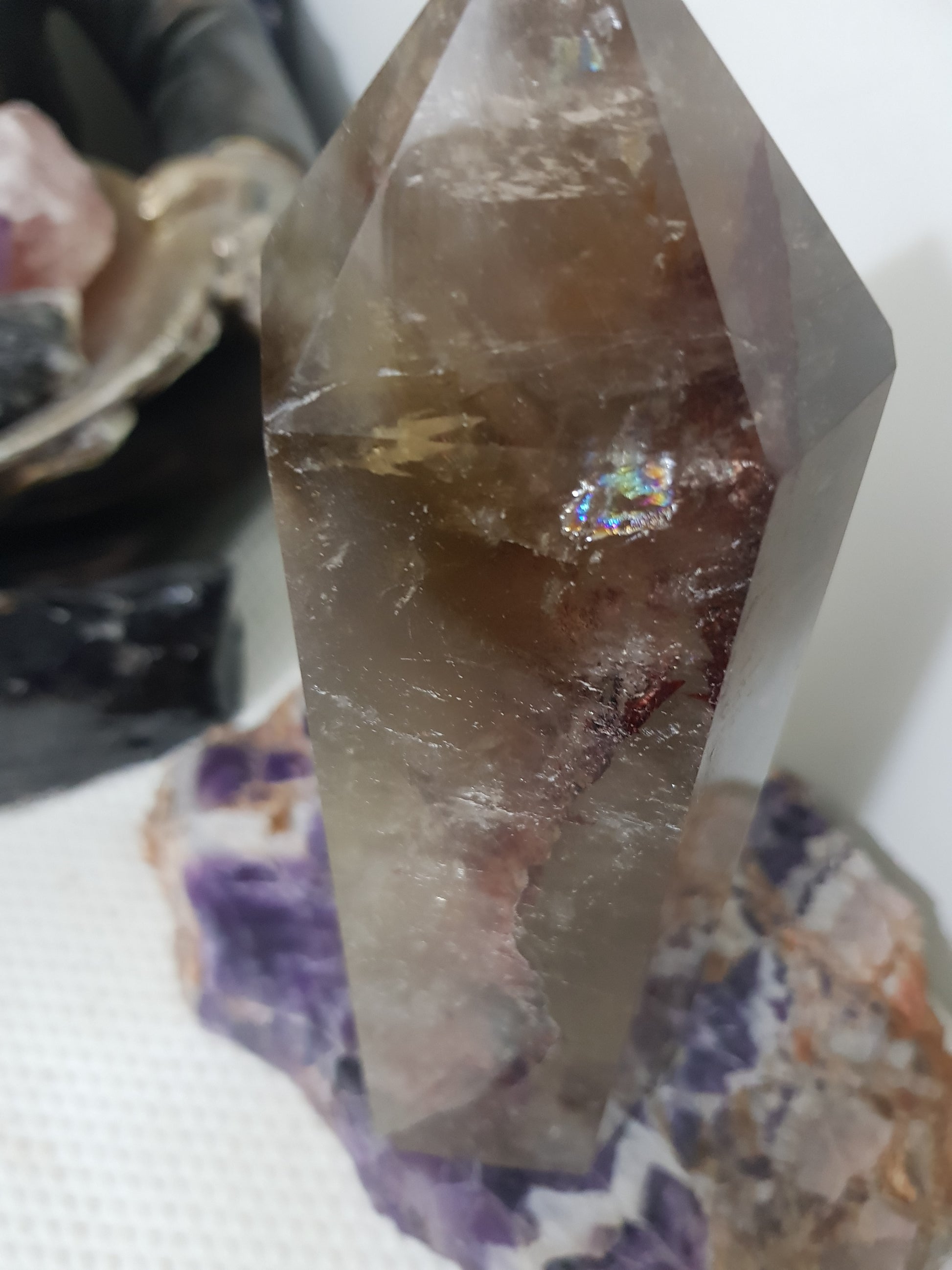 Smoky Quartz crystal point tower polished Brazil smoky brown standing point 19.5cm