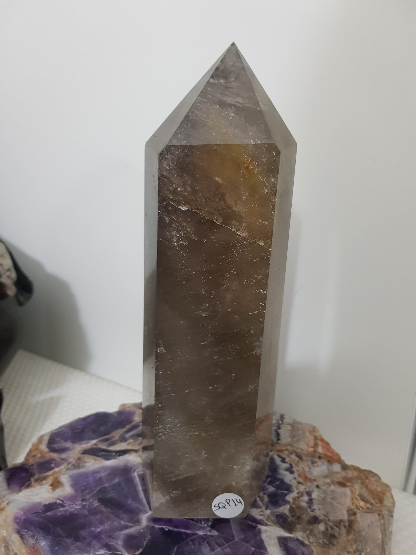 Smoky Quartz crystal point tower polished Brazil smoky brown standing point 19.5cm