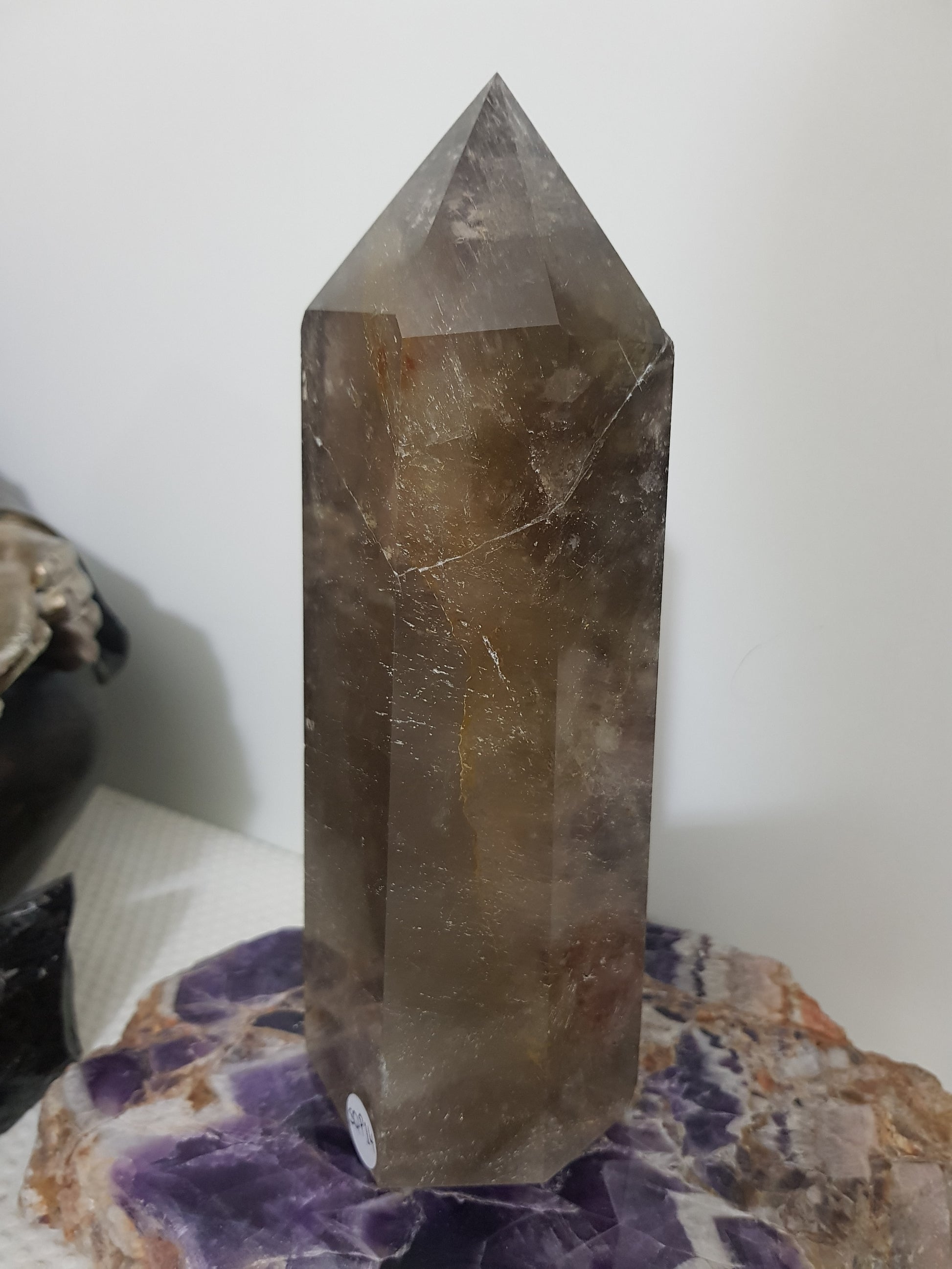 Smoky Quartz crystal point tower polished Brazil smoky brown standing point 19.5cm
