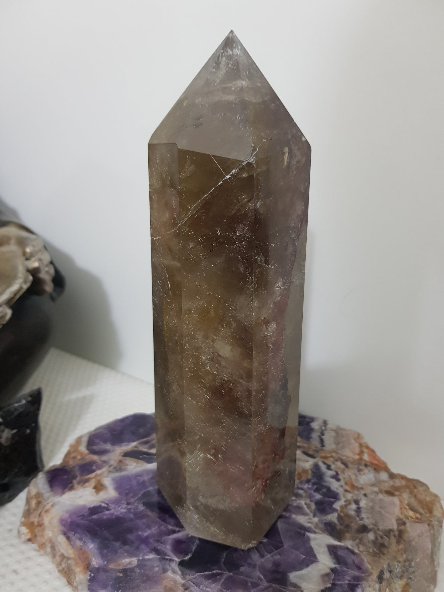 Smoky Quartz crystal point tower polished Brazil smoky brown standing point 19.5cm