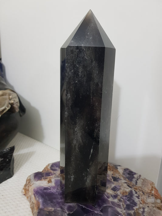 Smoky Quartz crystal point tower polished Brazil smoky brown standing point 20.5cm
