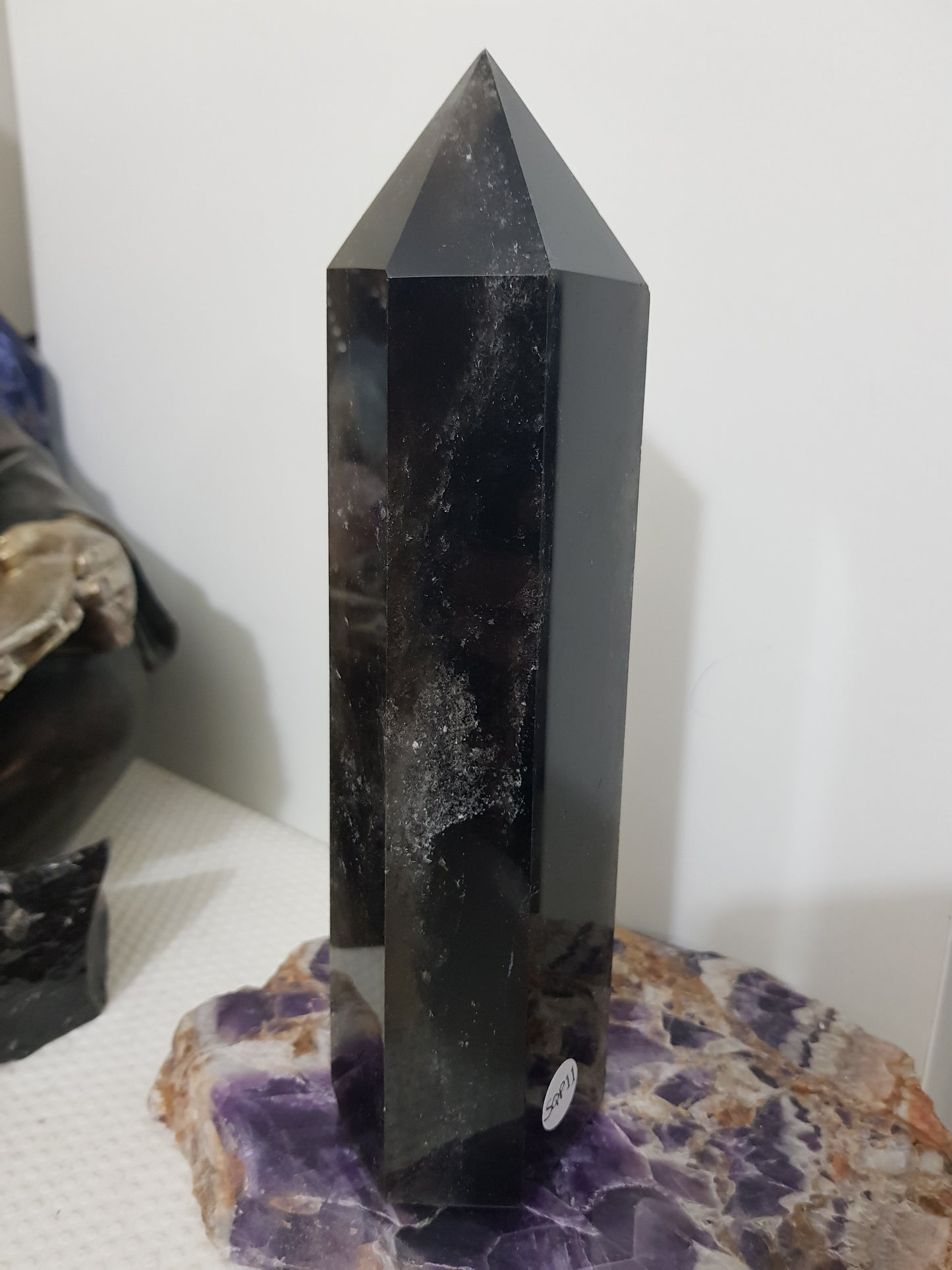 Smoky Quartz crystal point tower polished Brazil smoky brown standing point 20.5cm