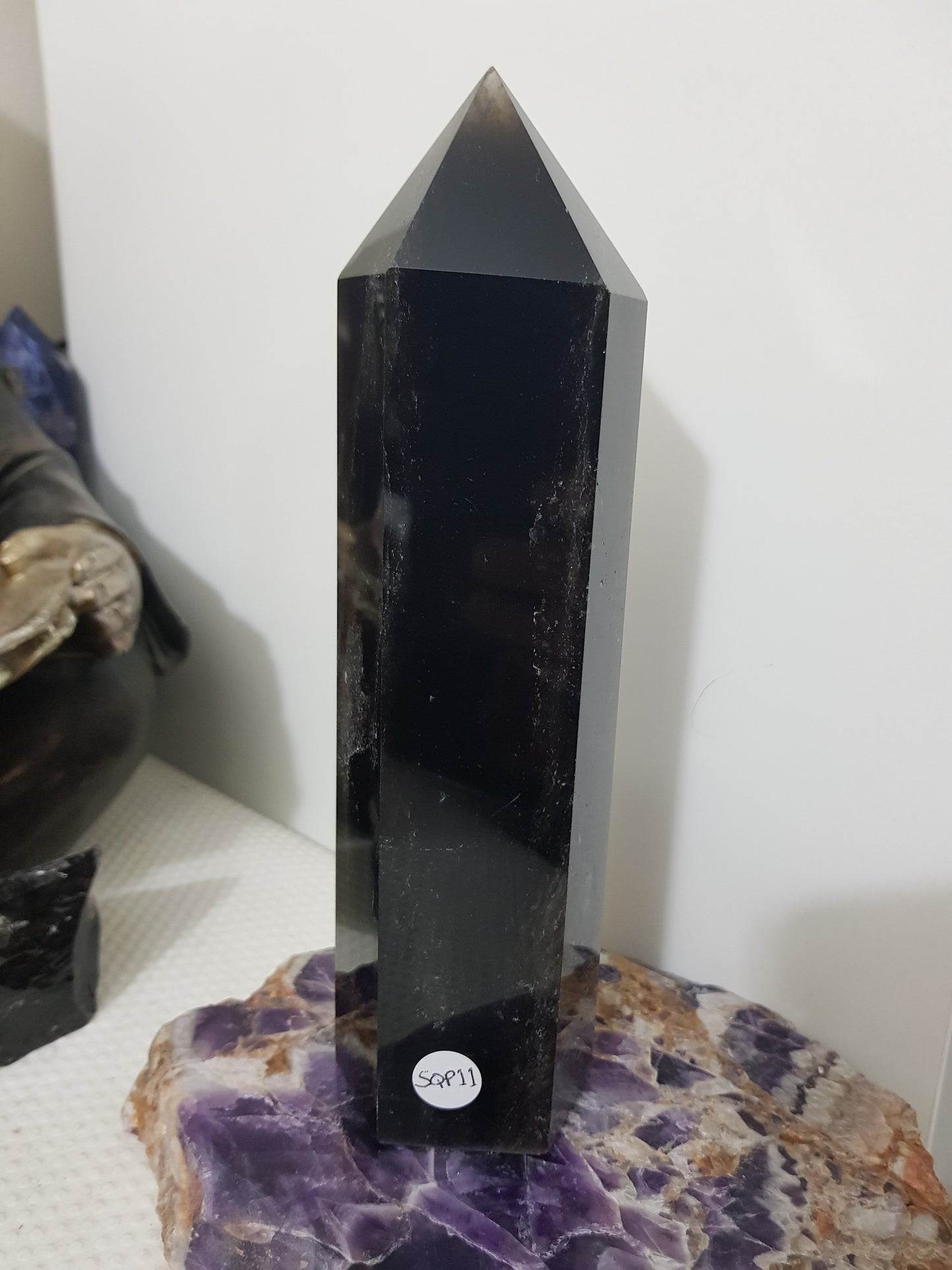Smoky Quartz crystal point tower polished Brazil smoky brown standing point 20.5cm