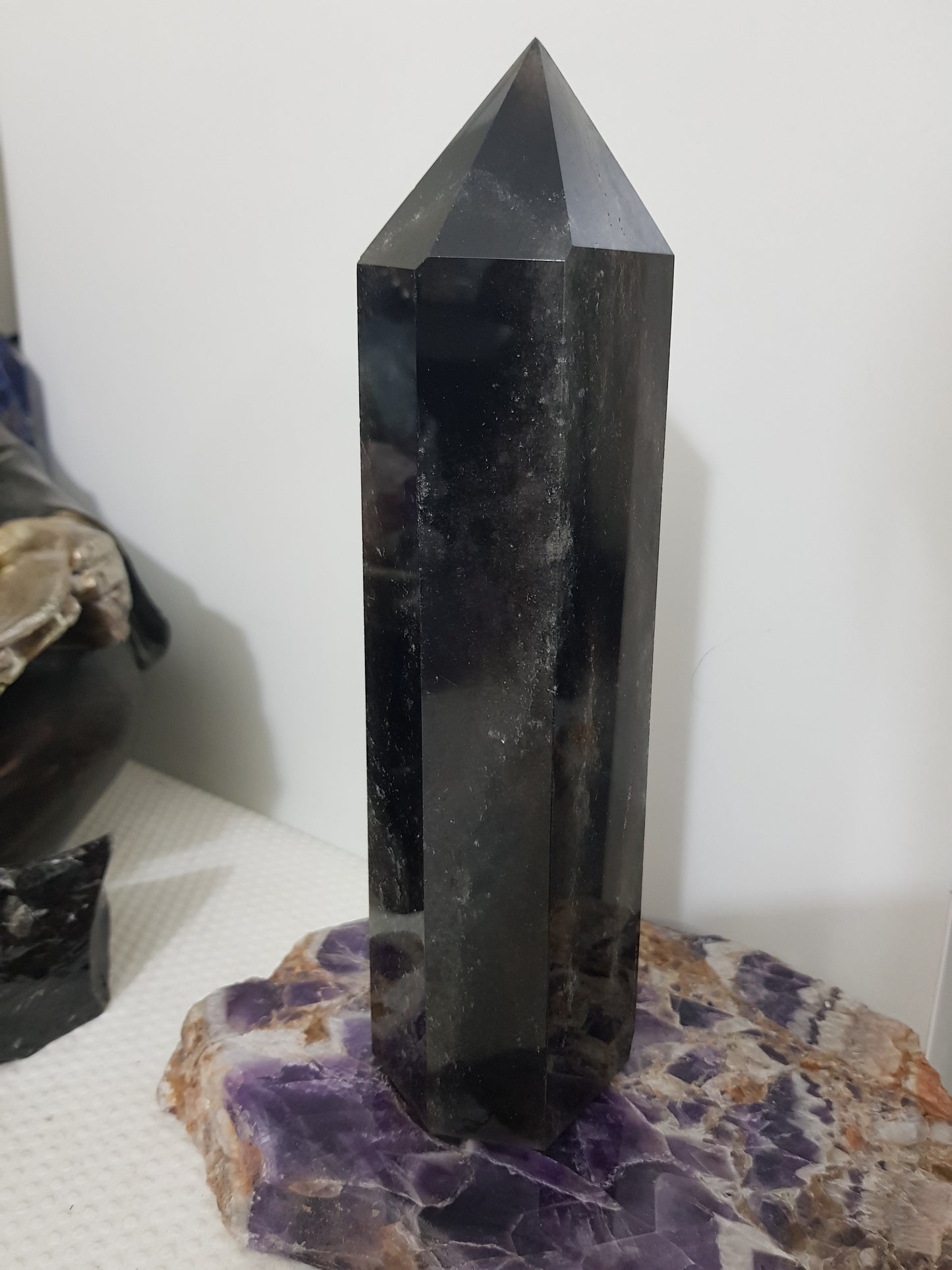 Smoky Quartz crystal point tower polished Brazil smoky brown standing point 20.5cm