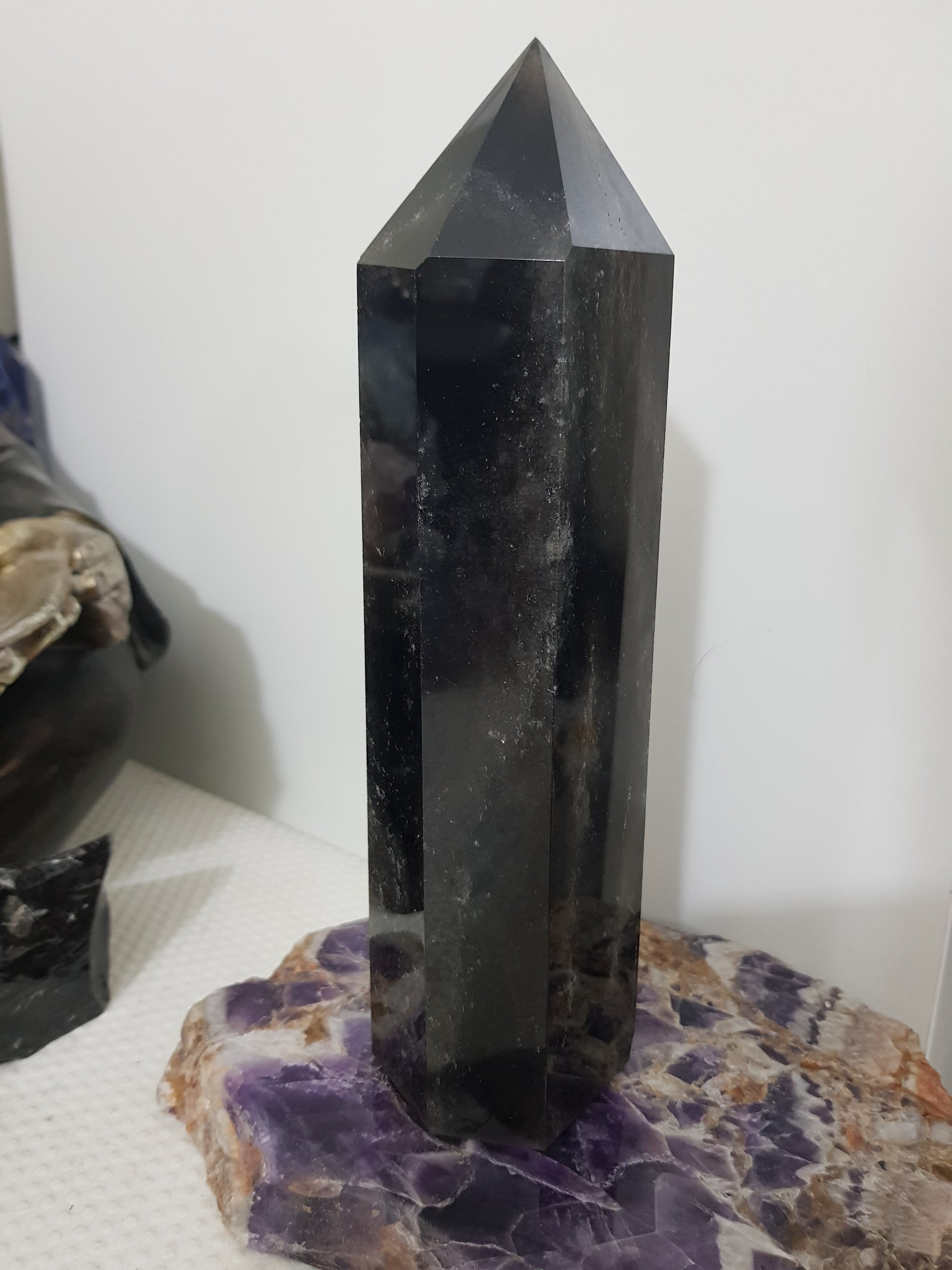 Smoky Quartz crystal point tower polished Brazil smoky brown standing point 20.5cm