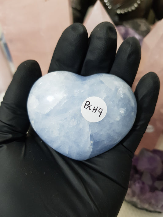 Blue calcite crystal heart polished sky blue 142g