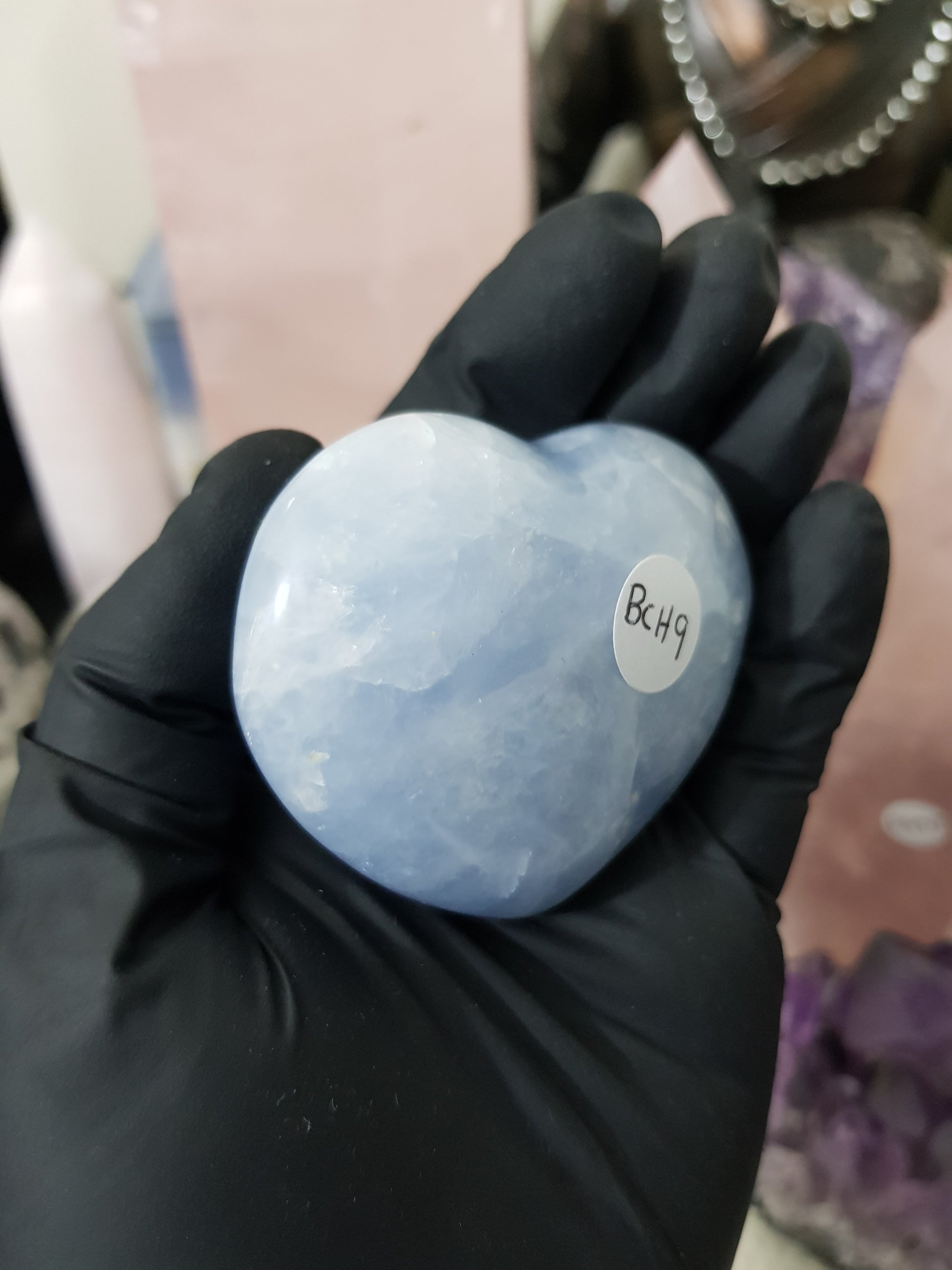 Blue calcite crystal heart polished sky blue 142g