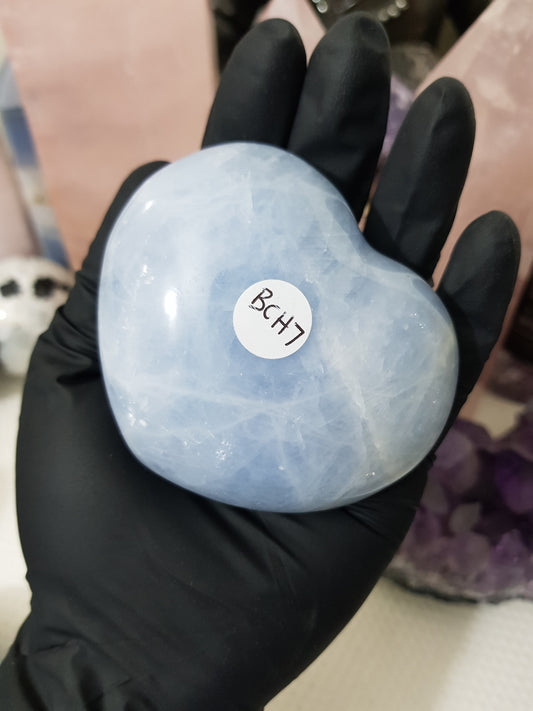Blue calcite crystal heart polished sky blue 266g