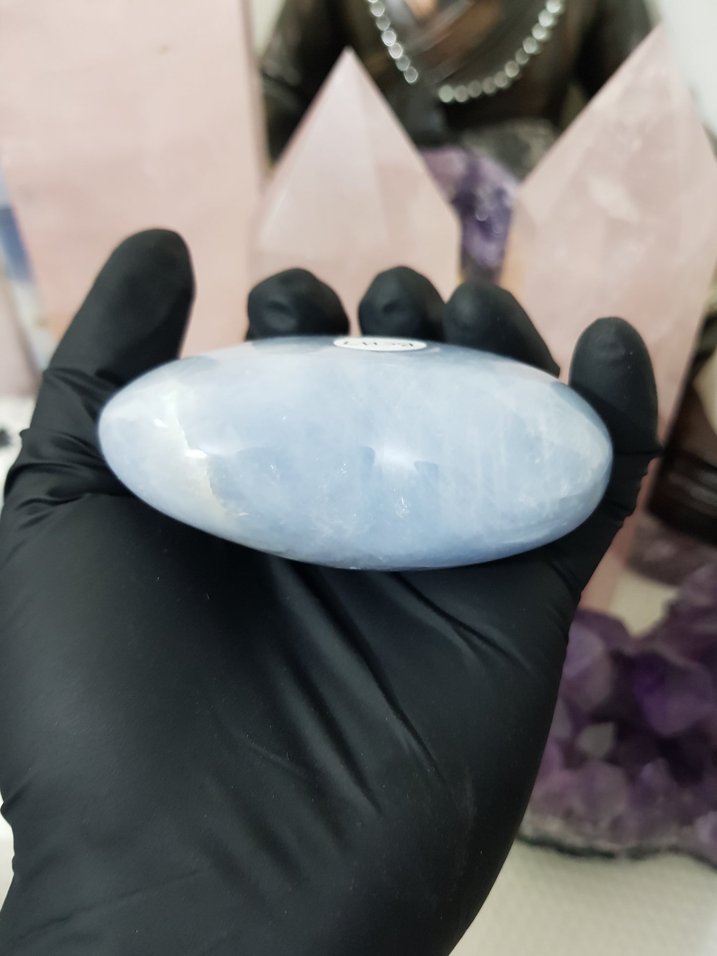 Blue calcite crystal heart polished sky blue 266g