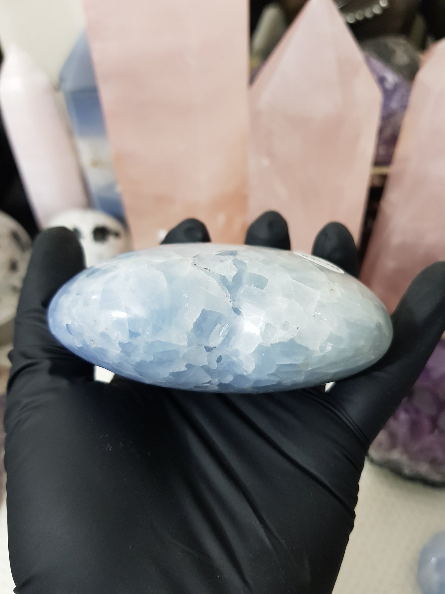 Blue calcite crystal heart polished sky blue 389g