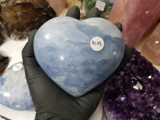 Blue calcite crystal heart polished ocean blue 506g