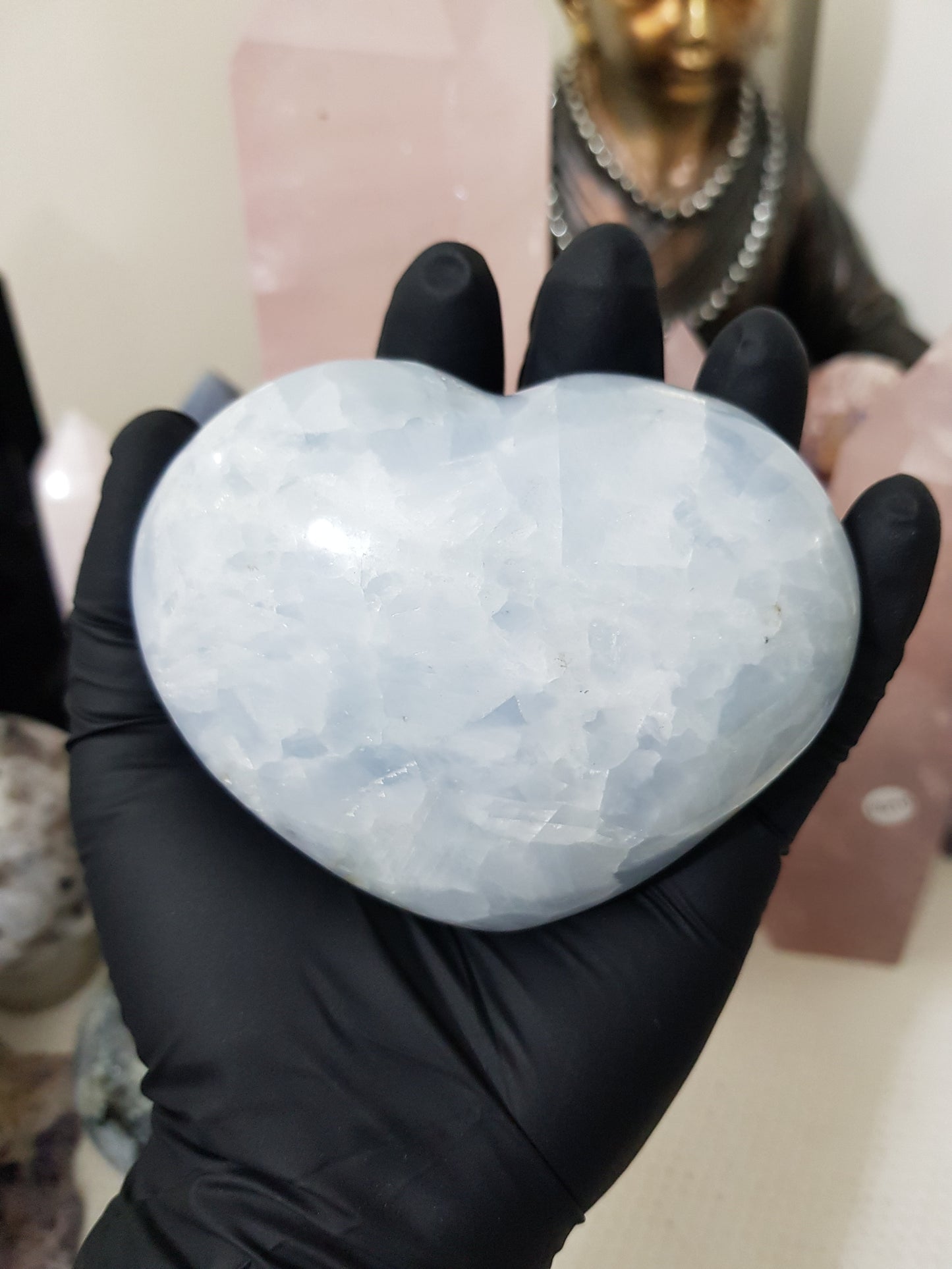Blue calcite crystal heart polished sky blue 454g