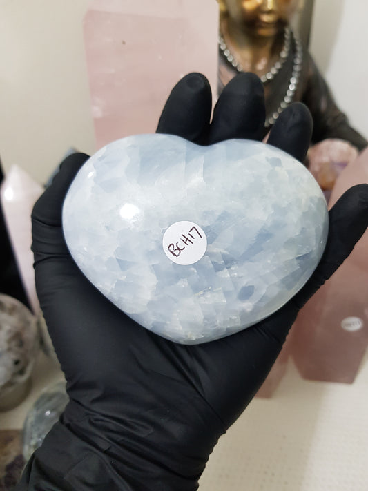 Blue calcite crystal heart polished sky blue 454g