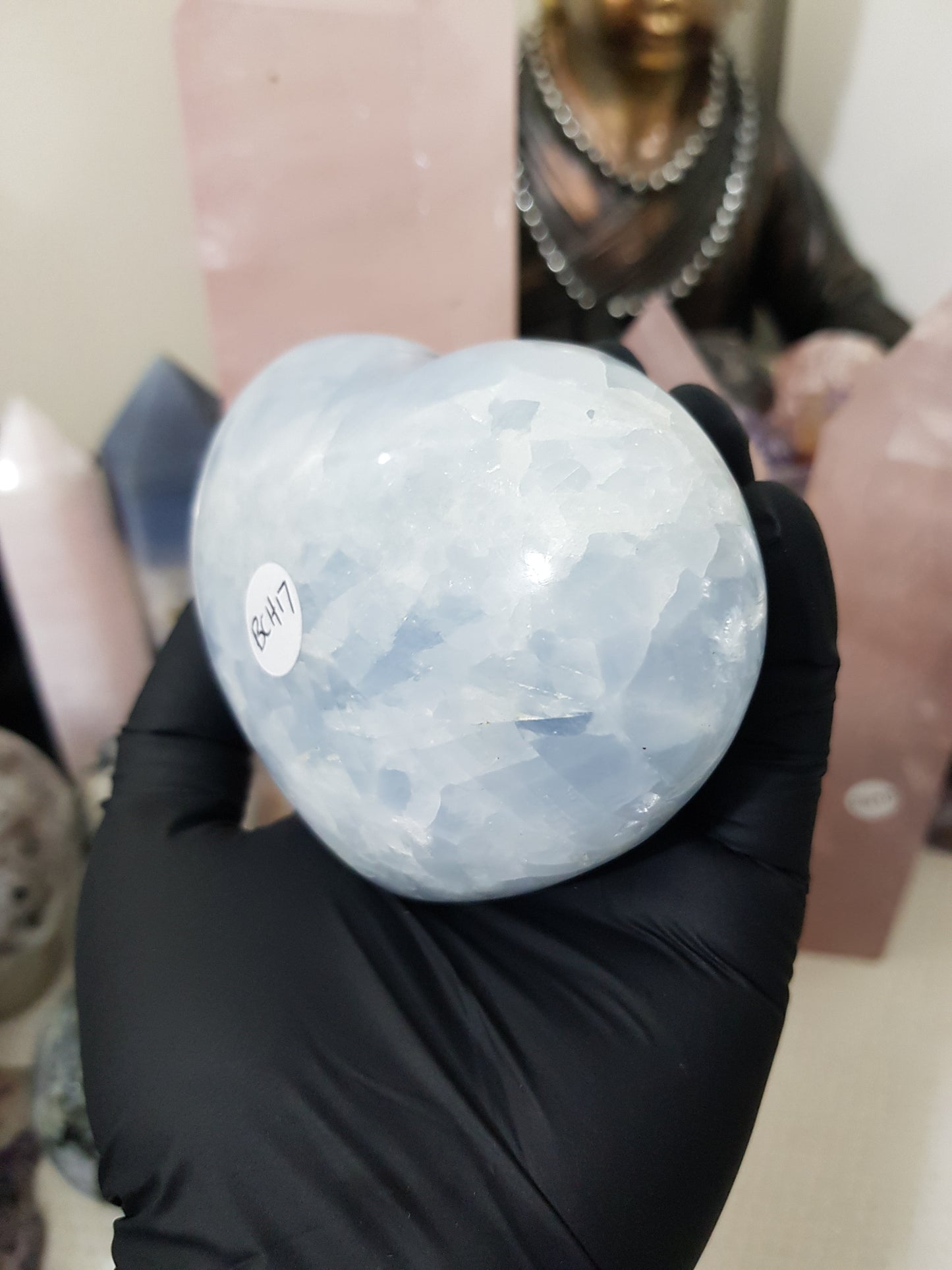 Blue calcite crystal heart polished sky blue 454g