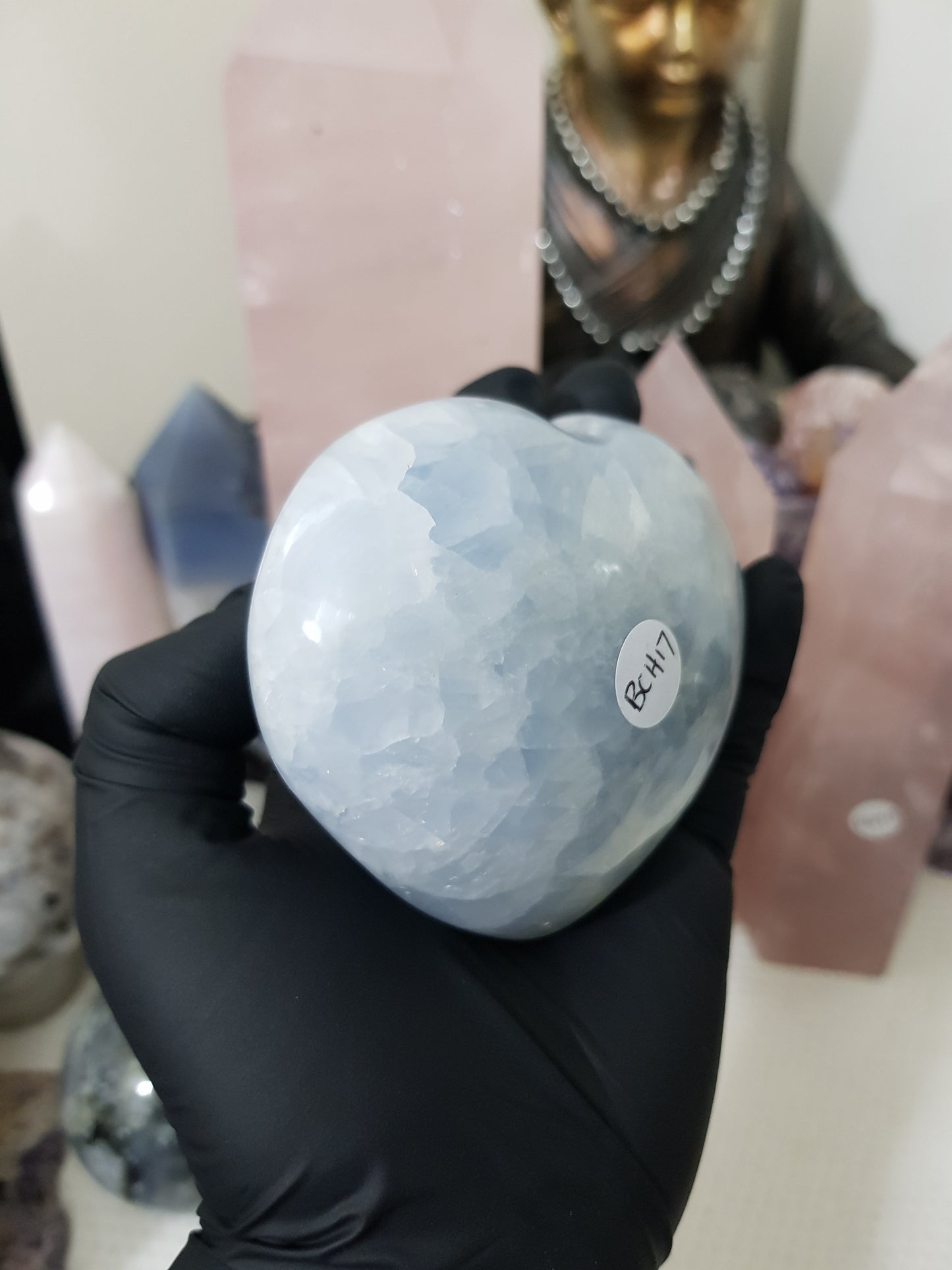 Blue calcite crystal heart polished sky blue 454g