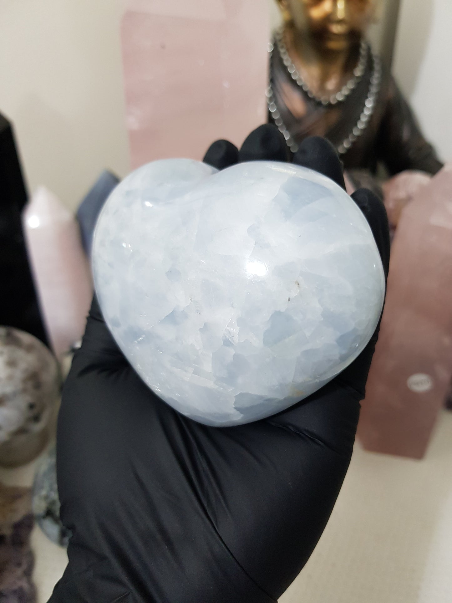 Blue calcite crystal heart polished sky blue 454g