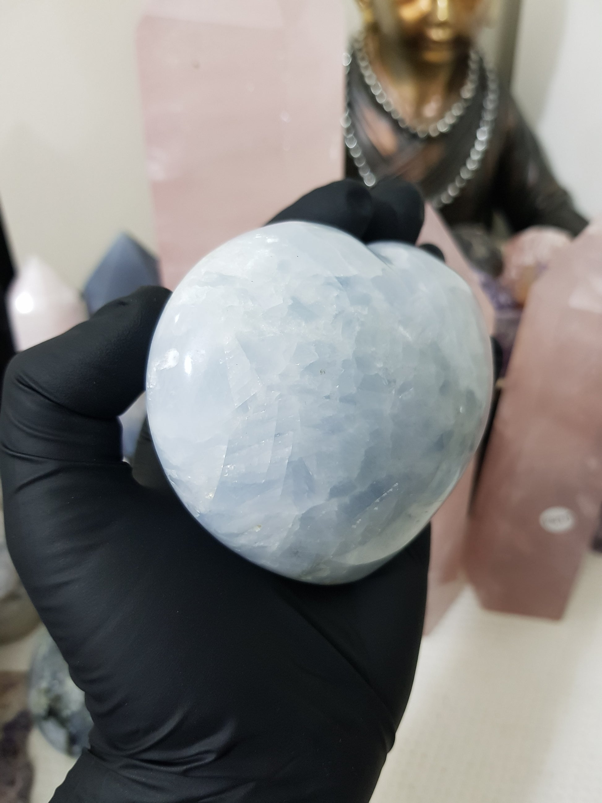 Blue calcite crystal heart polished sky blue 454g