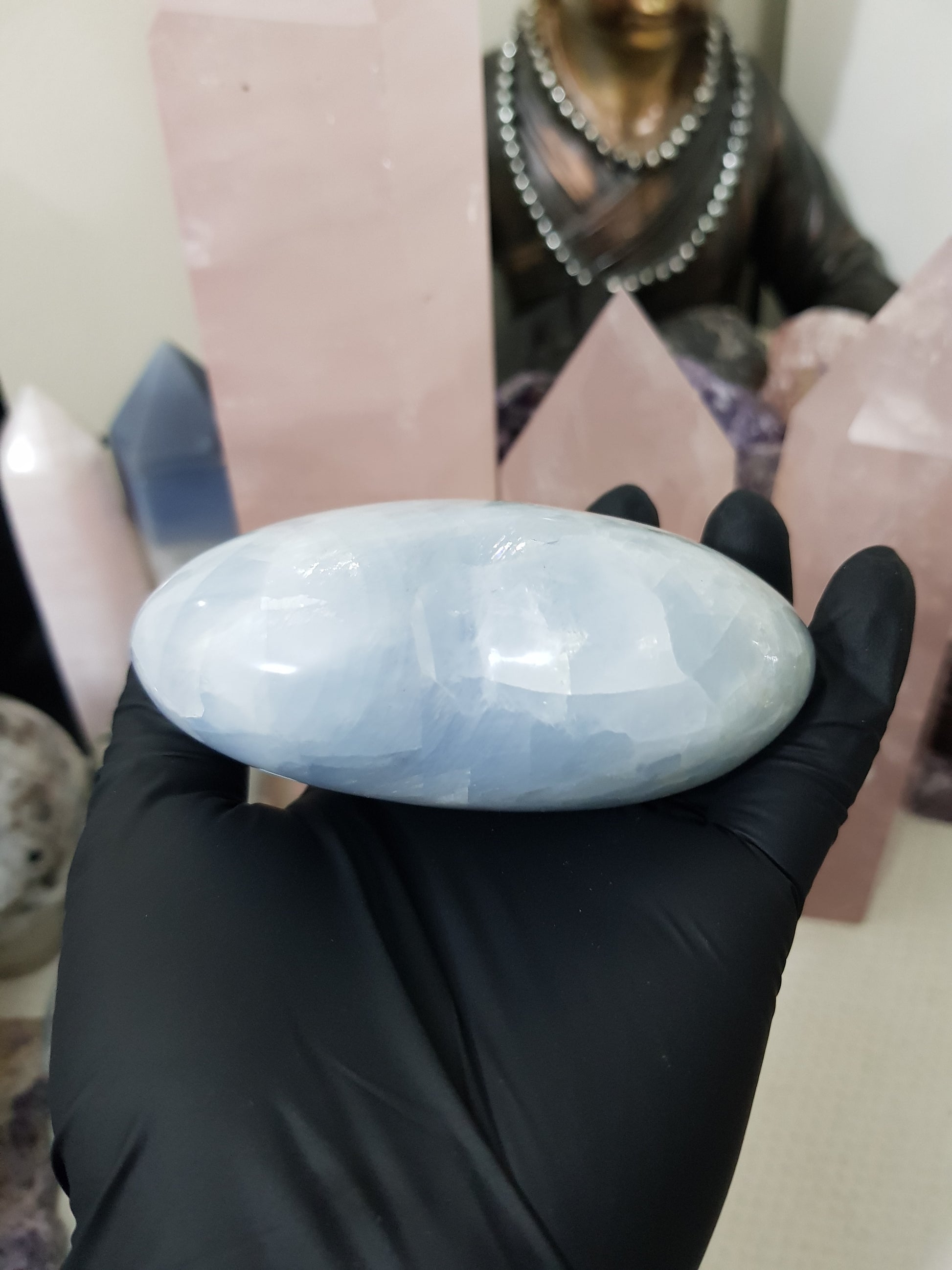 Blue calcite crystal heart polished sky blue 454g