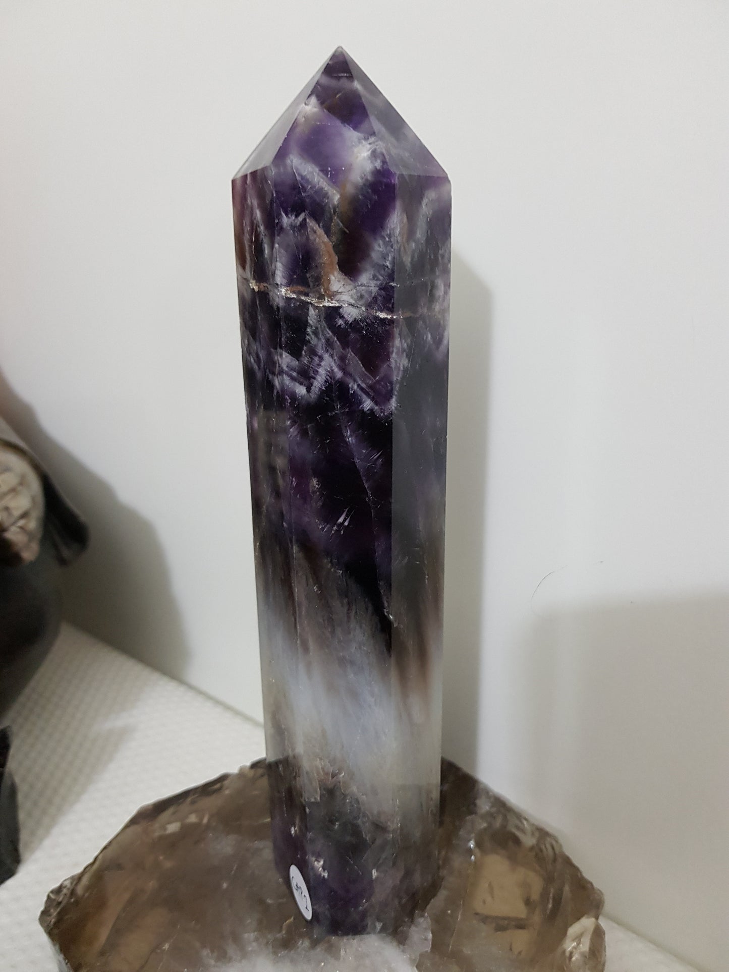 Chevron amethyst crystal point tower polished Brazil deep purple chevron banding 21.5cm