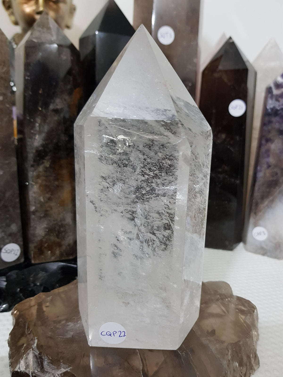Polished Brazilian Clear quartz crystal point tower 15.5cm