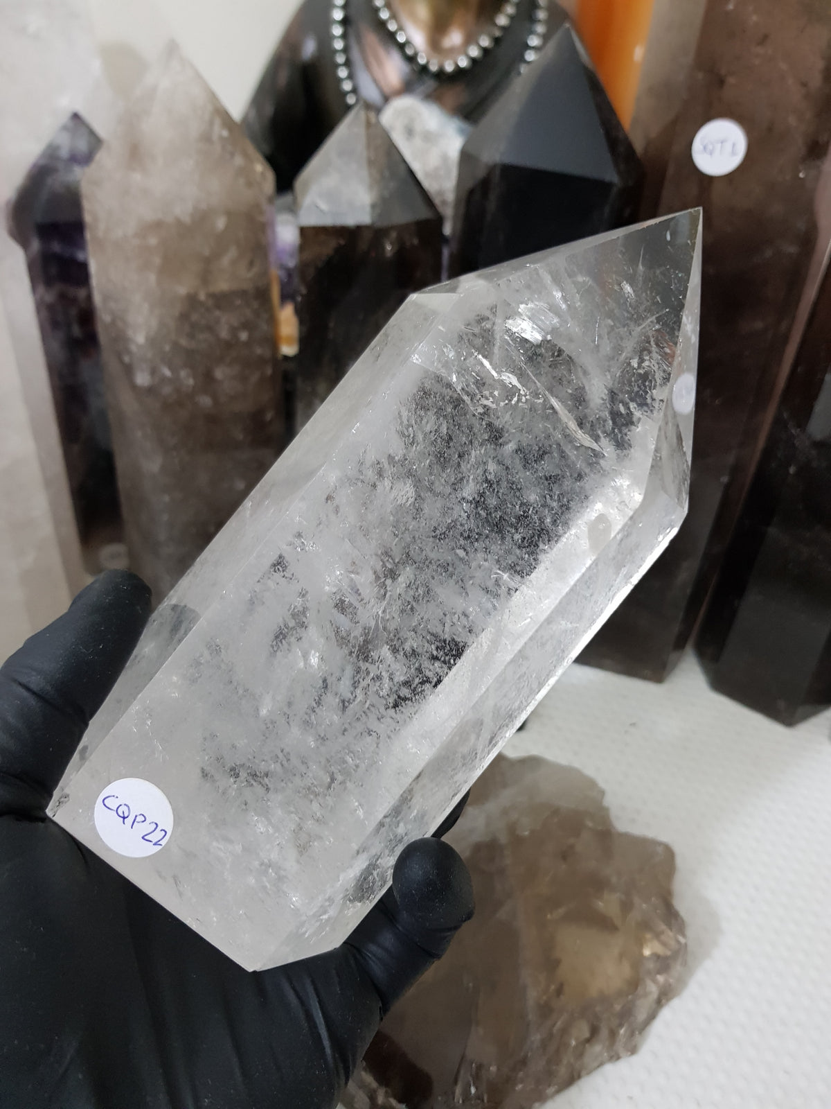 Polished Brazilian Clear quartz crystal point tower 15.5cm