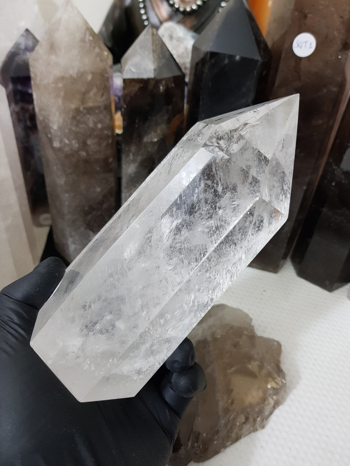 Polished Brazilian Clear quartz crystal point tower 15.5cm
