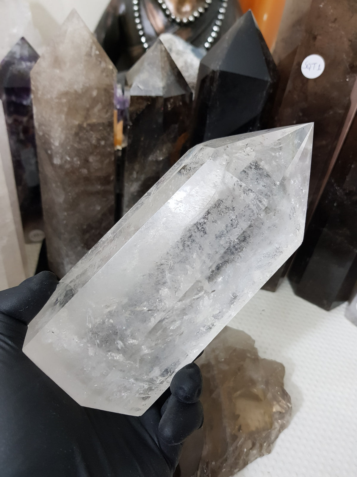 Polished Brazilian Clear quartz crystal point tower 15.5cm