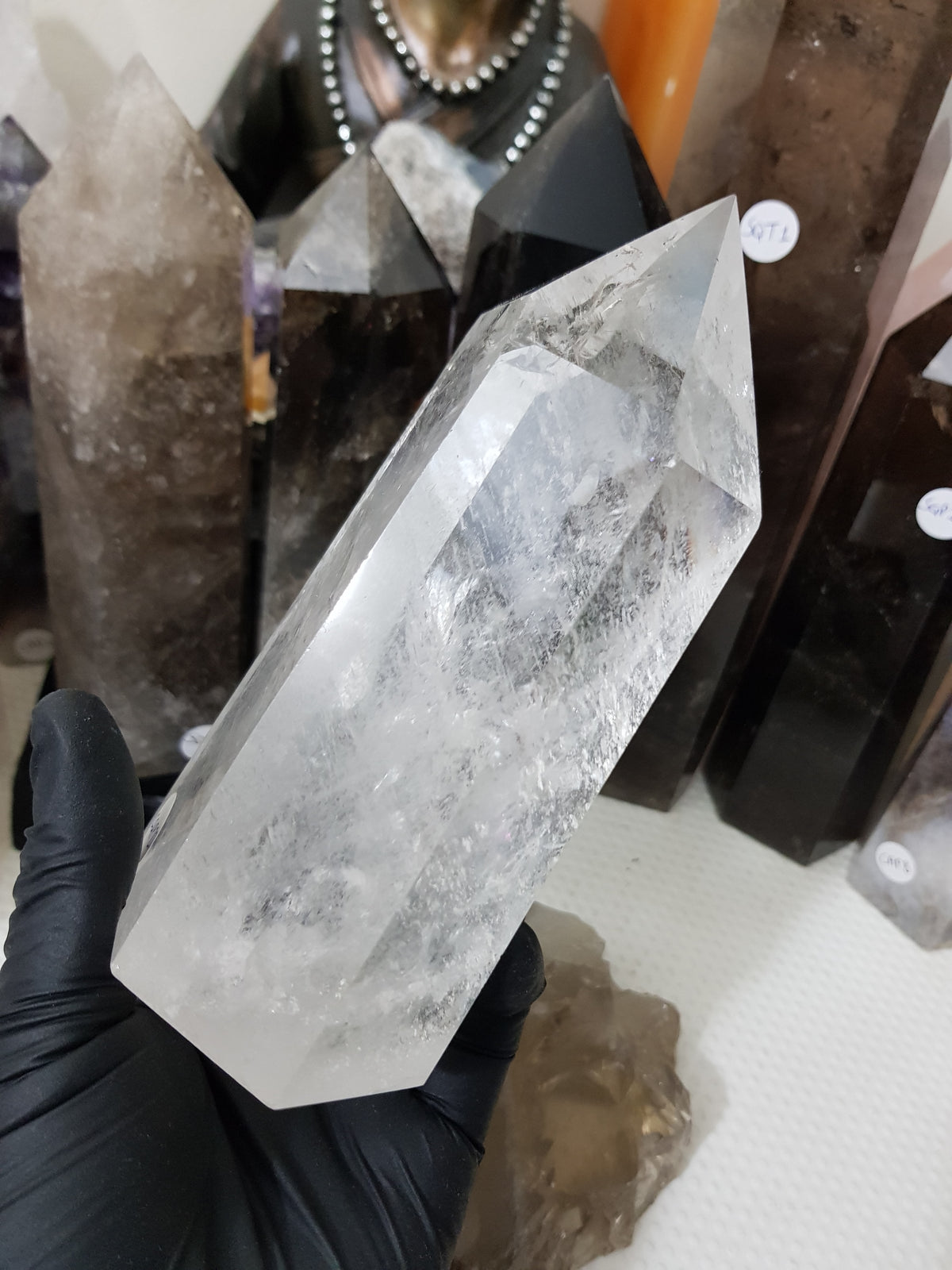 Polished Brazilian Clear quartz crystal point tower 15.5cm