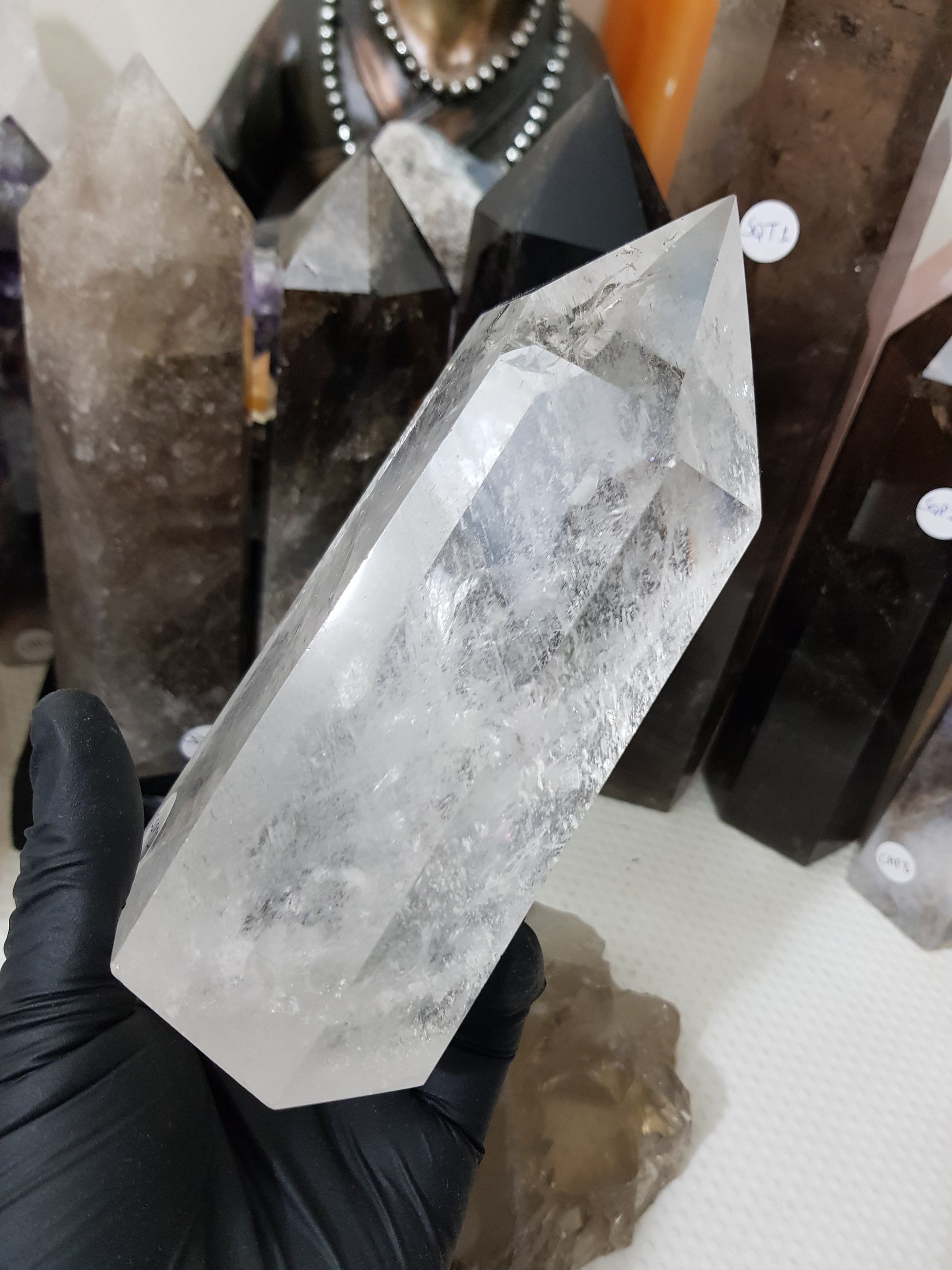 Polished Brazilian Clear quartz crystal point tower 15.5cm