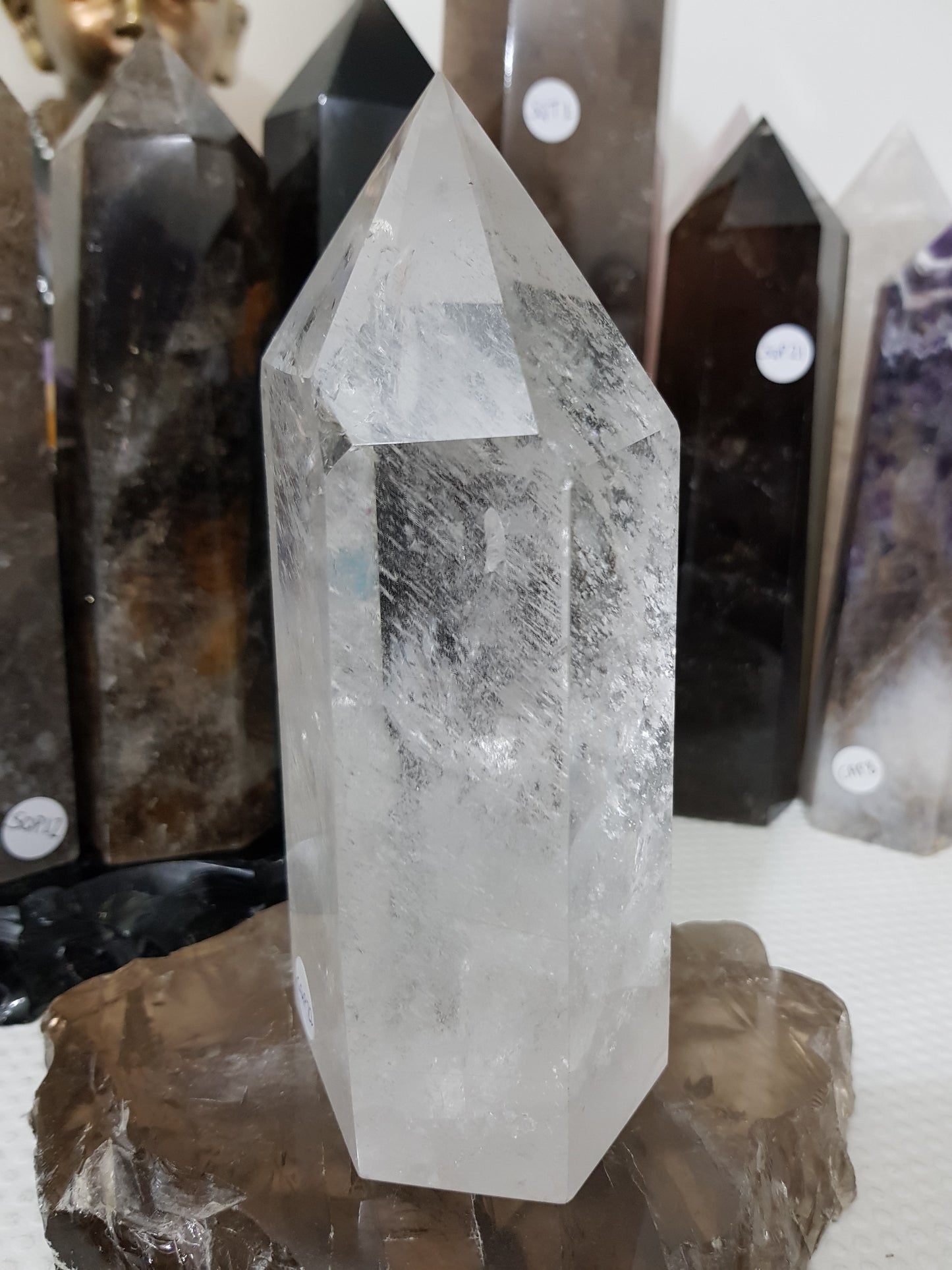 Polished Brazilian Clear quartz crystal point tower 15.5cm