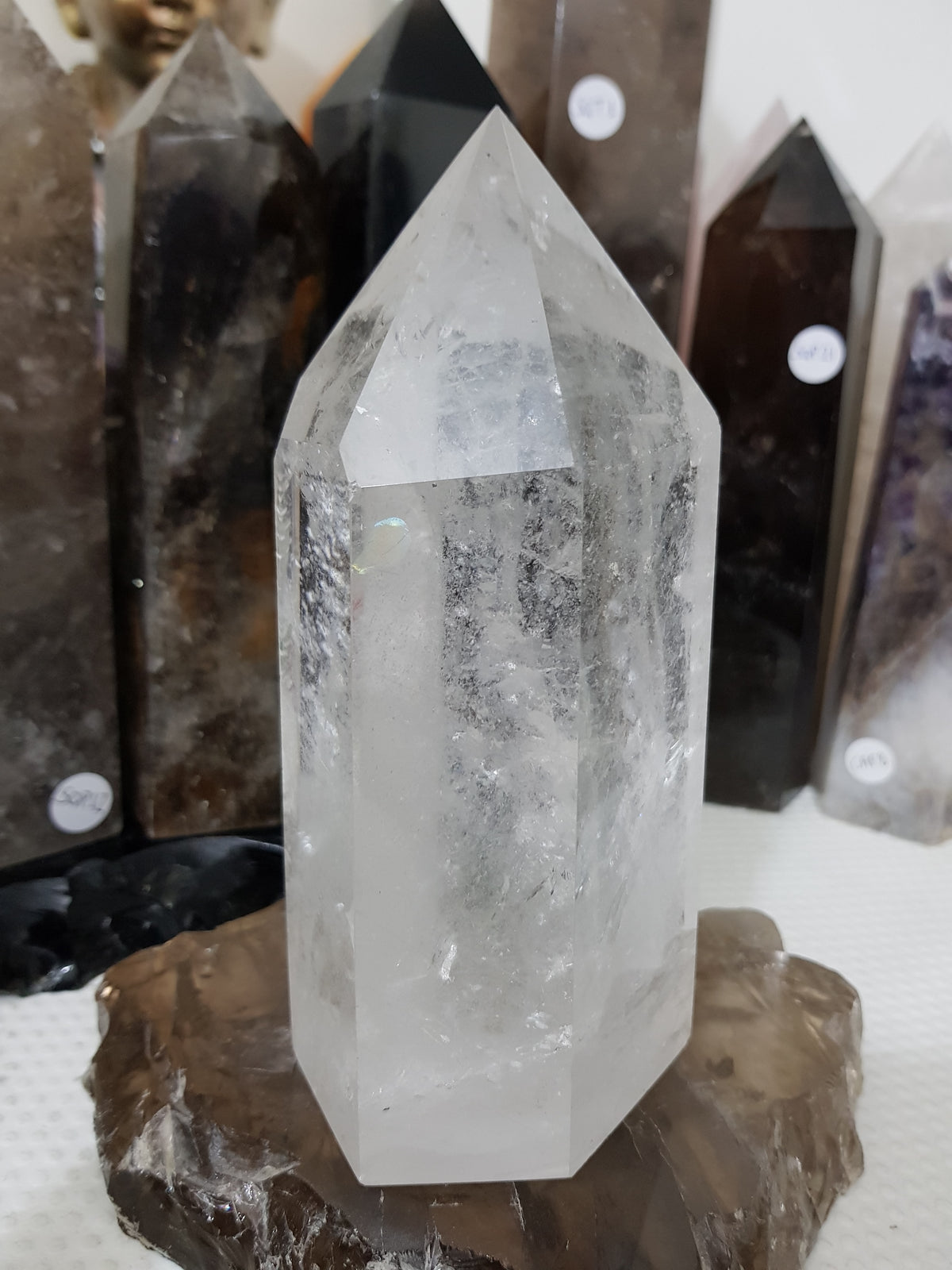 Polished Brazilian Clear quartz crystal point tower 15.5cm