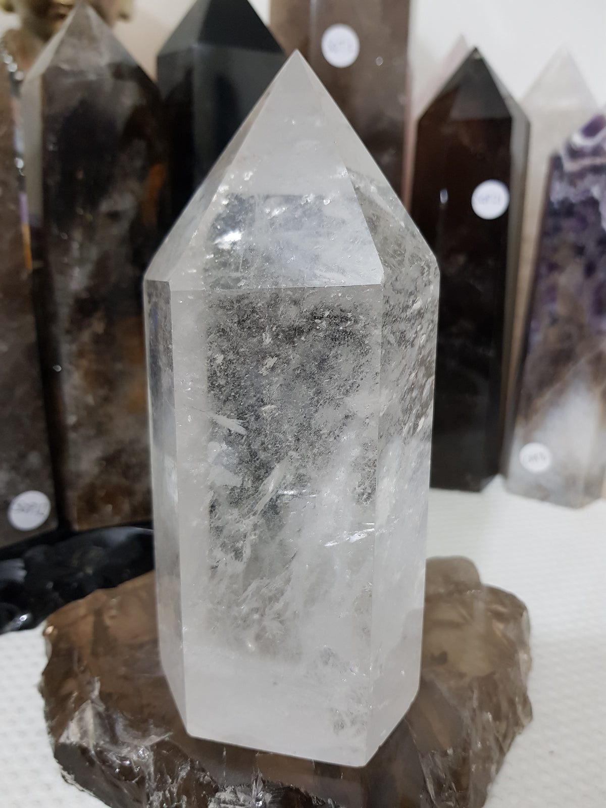 Polished Brazilian Clear quartz crystal point tower 15.5cm