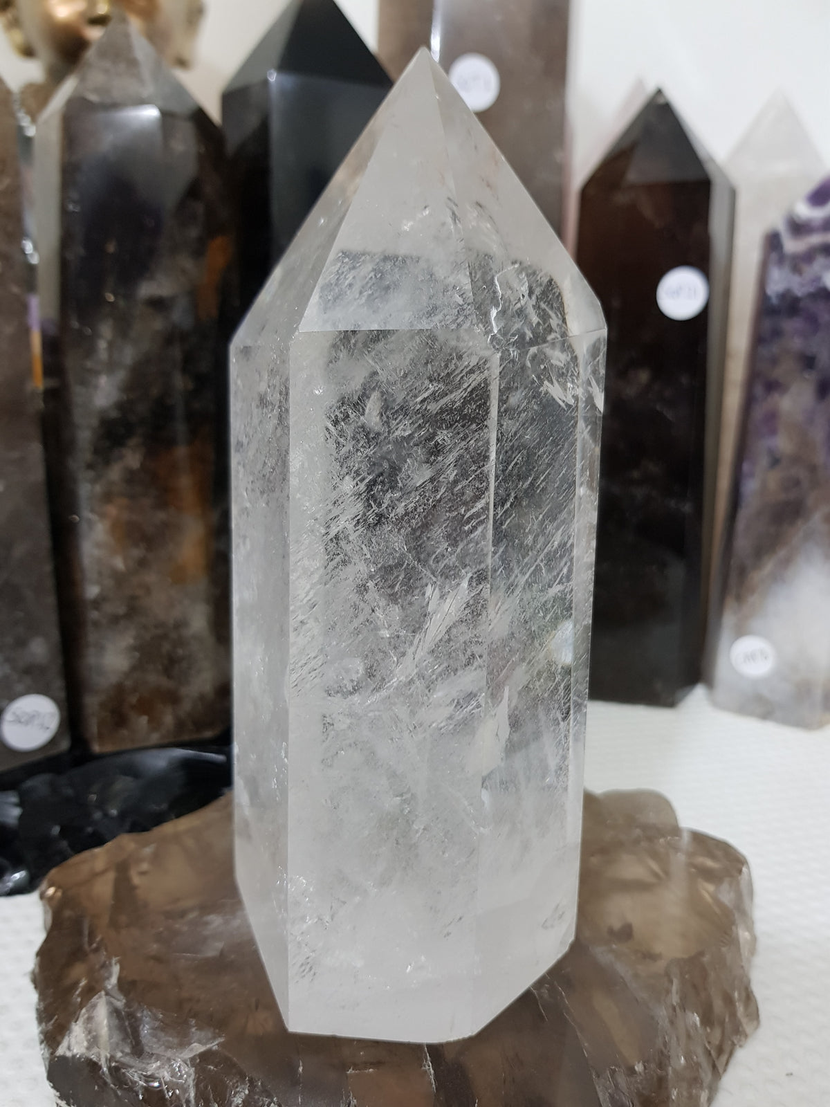 Polished Brazilian Clear quartz crystal point tower 15.5cm