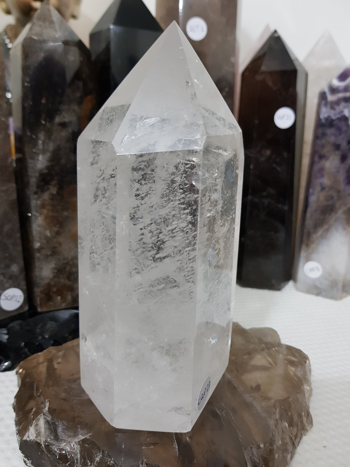 Polished Brazilian Clear quartz crystal point tower 15.5cm