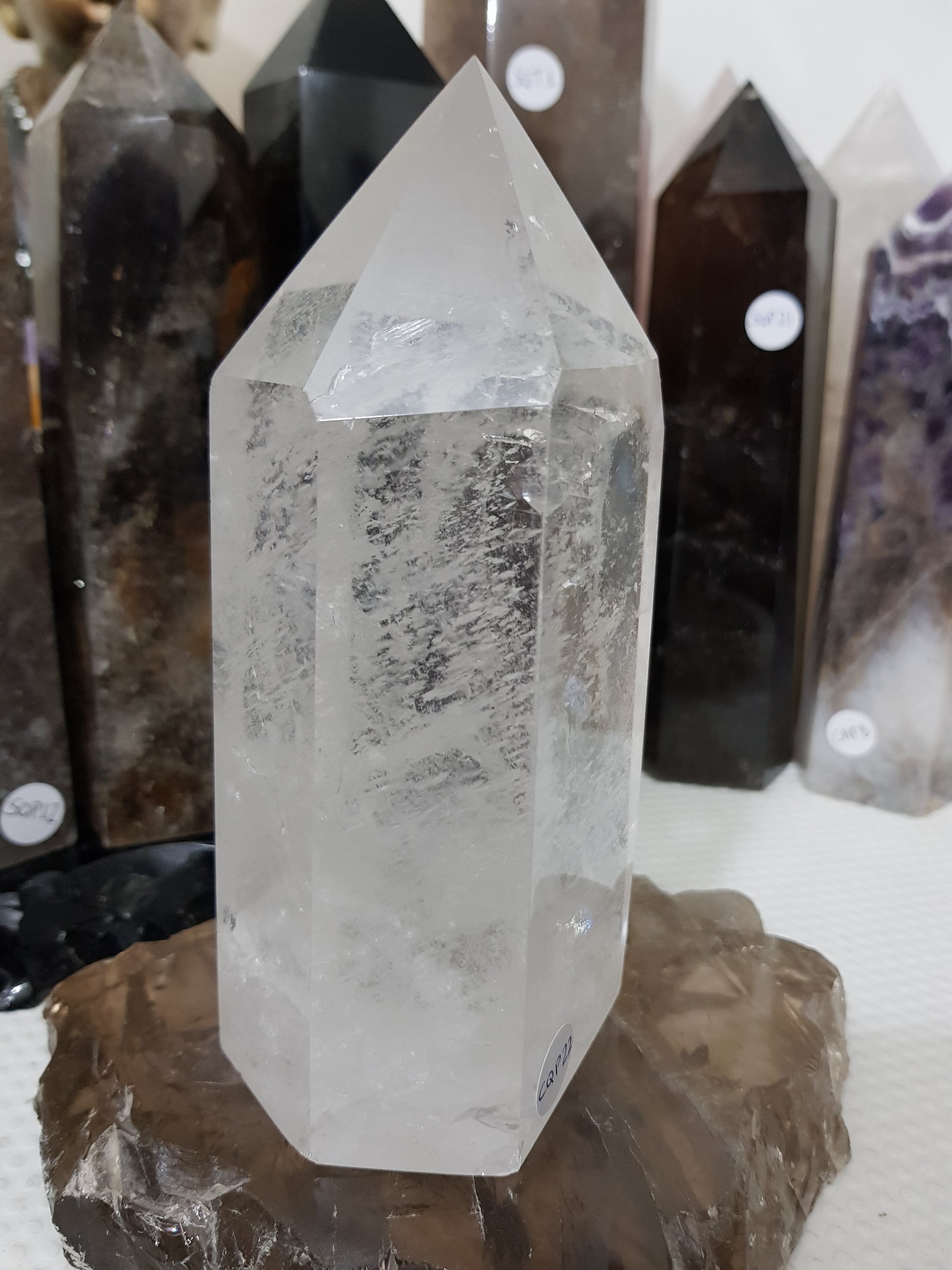 Polished Brazilian Clear quartz crystal point tower 15.5cm