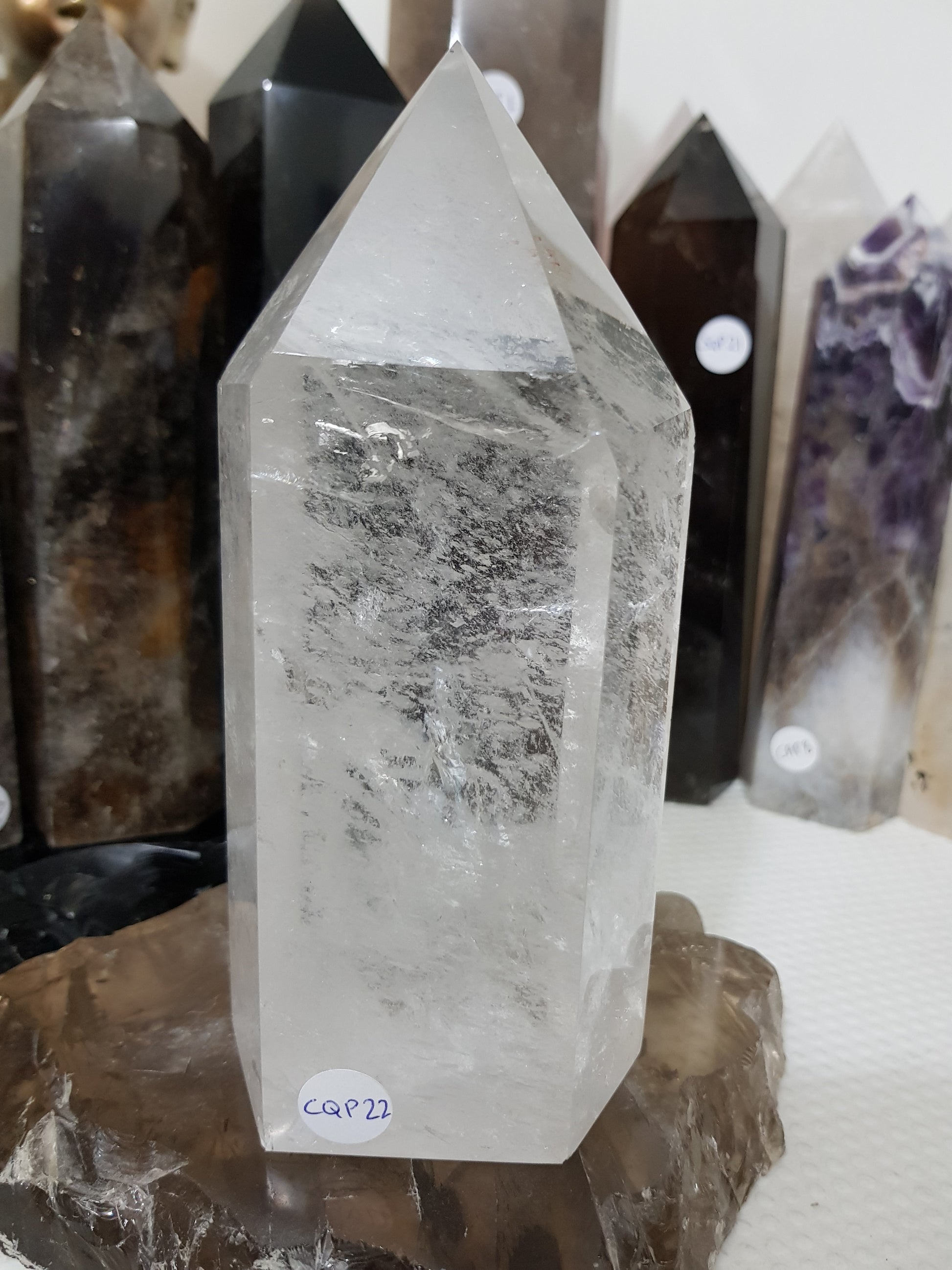 Polished Brazilian Clear quartz crystal point tower 15.5cm