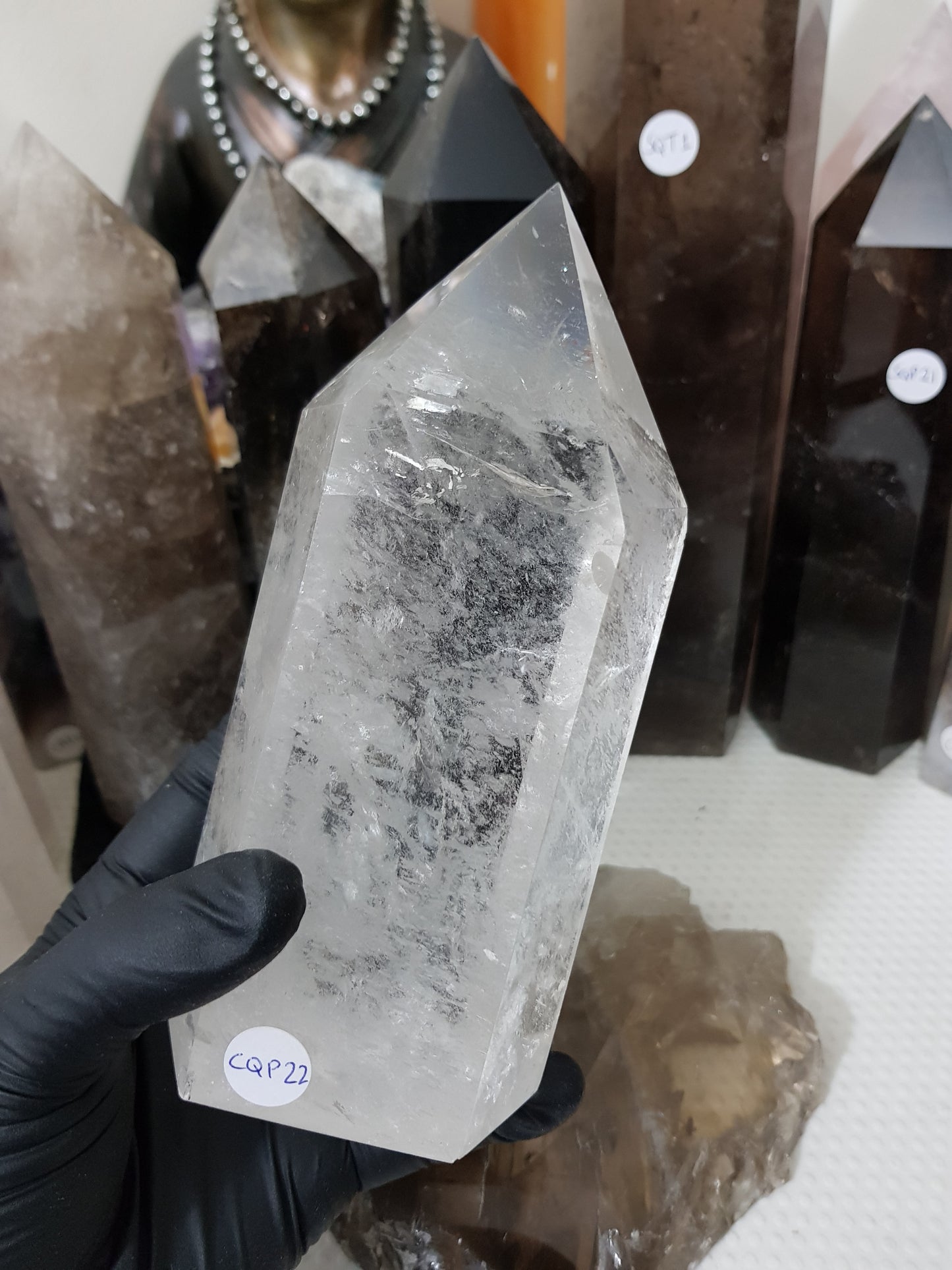 Polished Brazilian Clear quartz crystal point tower 15.5cm