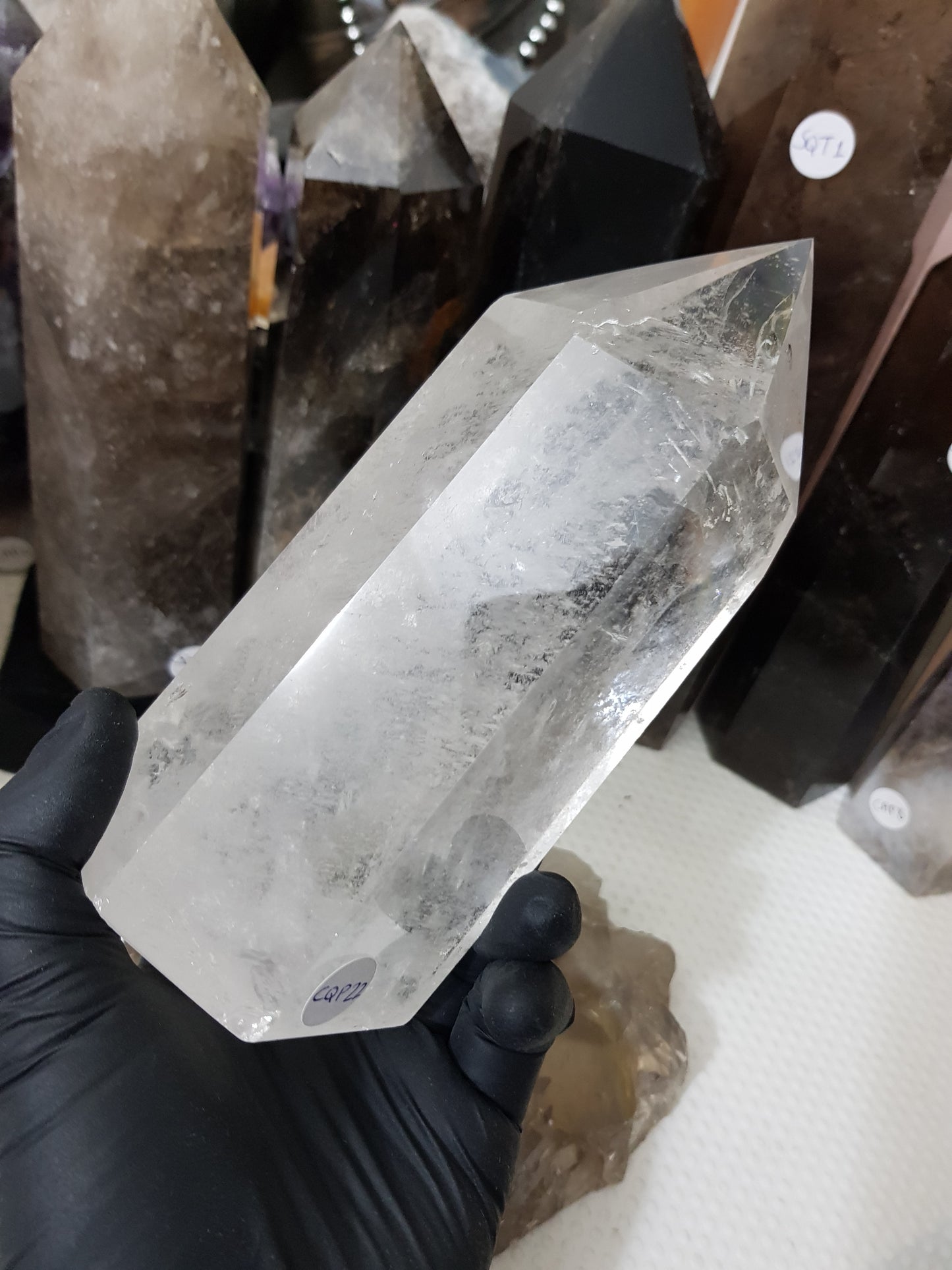 Polished Brazilian Clear quartz crystal point tower 15.5cm