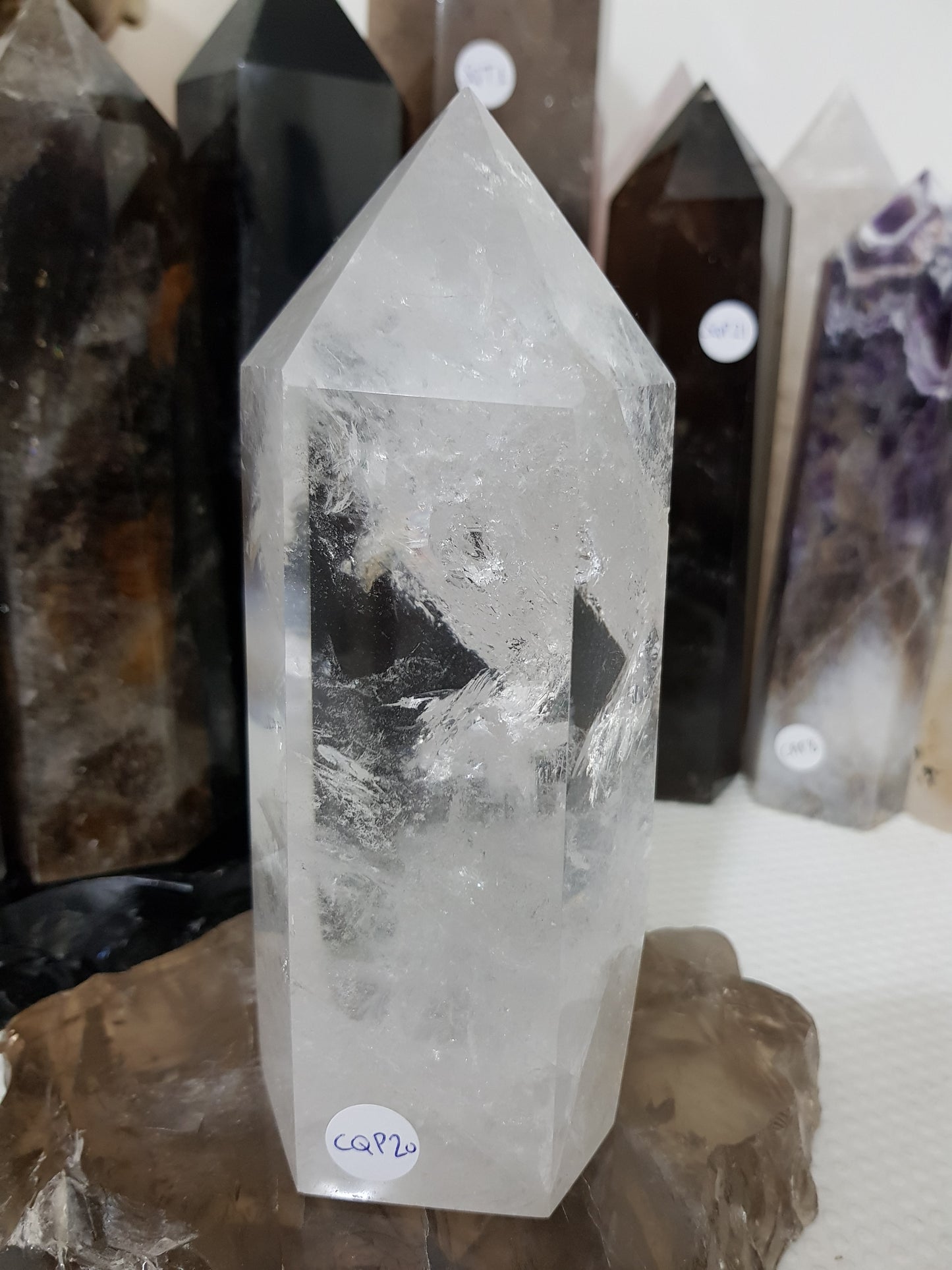 Polished Brazilian Clear quartz crystal point tower 16cm