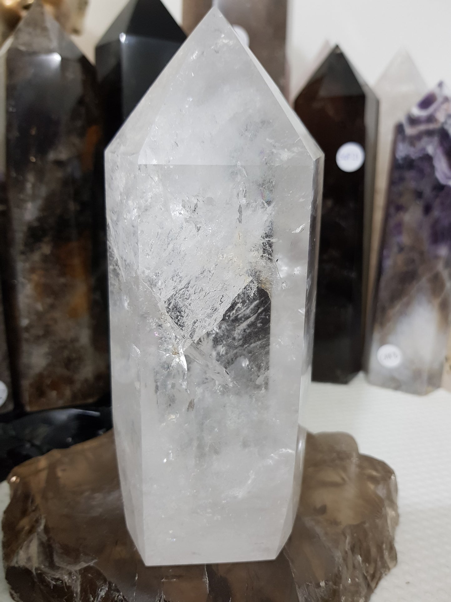 Polished Brazilian Clear quartz crystal point tower 16cm